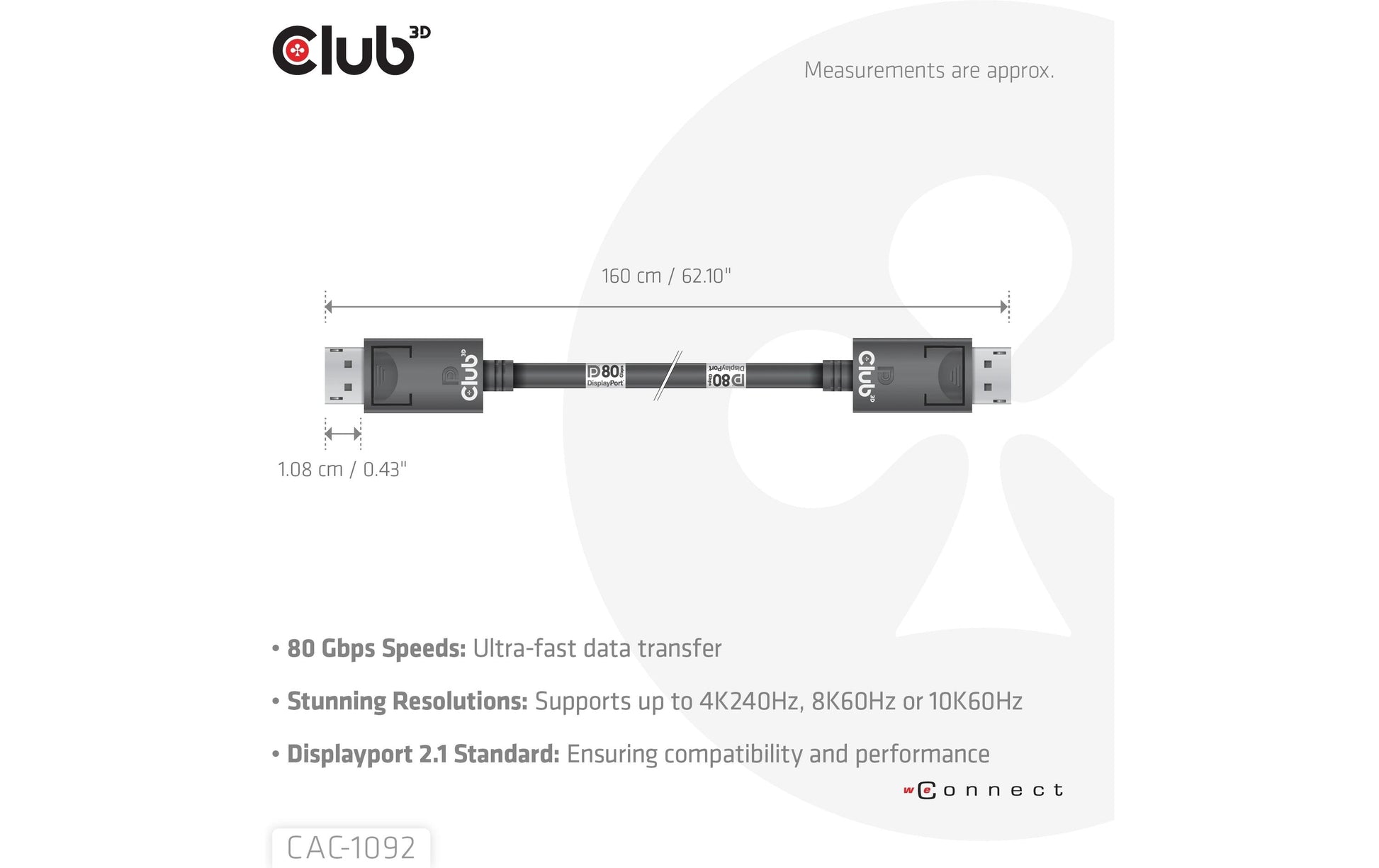 CLUB3D DisplayPort Kabel DP 2.1 10K 60 Hz – 1,6 m