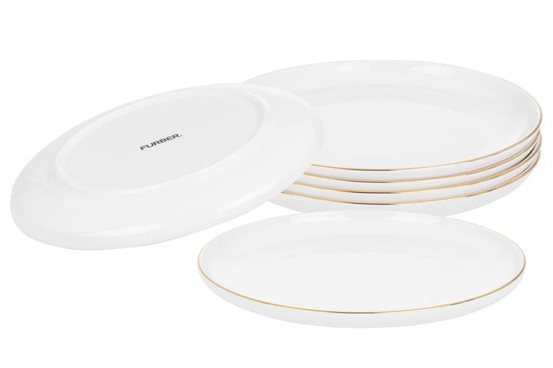 Furber. Furber Teller – 6er Set, Ø 26,5 cm, Knochenporzellan, Weiss/Gold, spülmaschinenfest