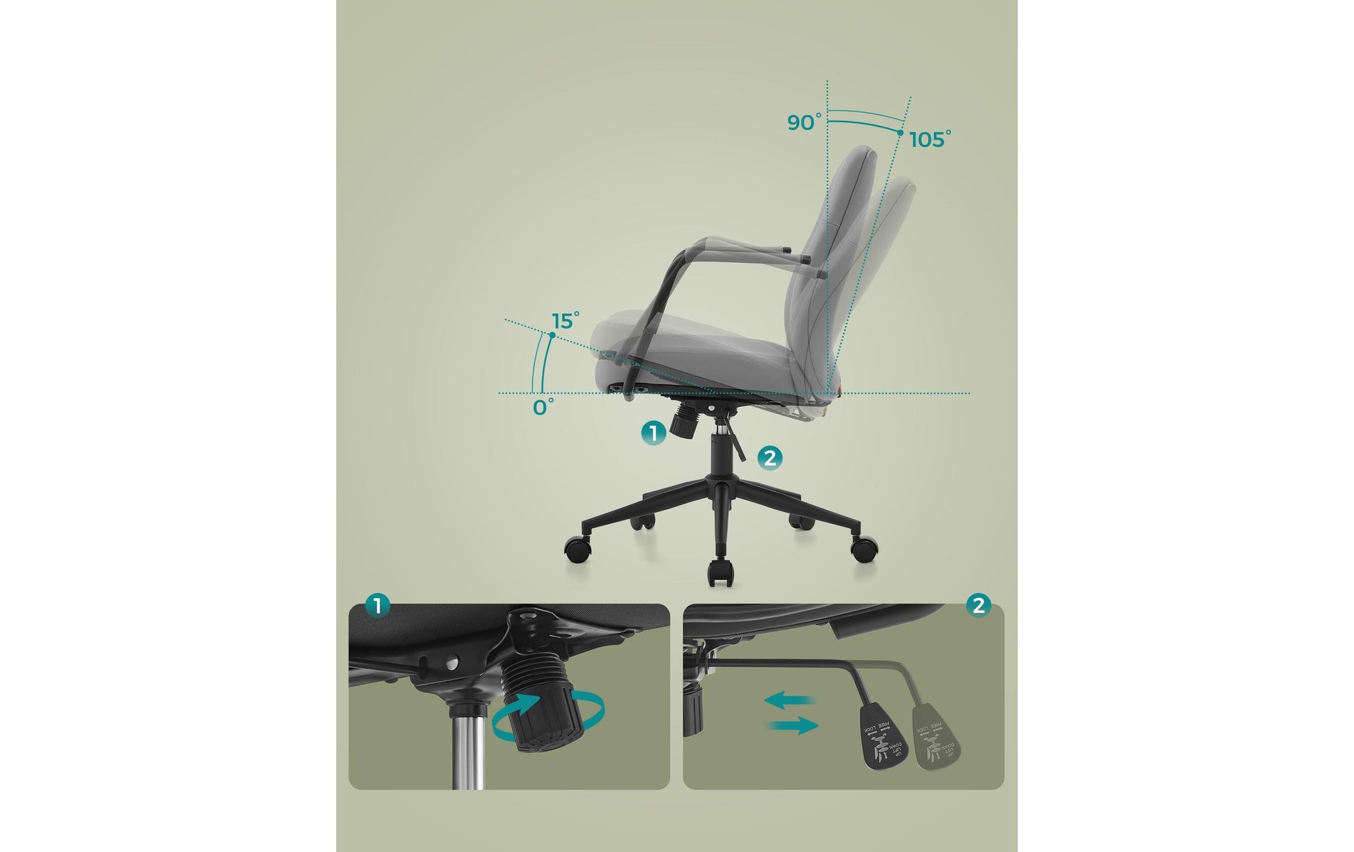 Songmics Bürostuhl – 150 kg, PU-Leder Bezug, Grau
