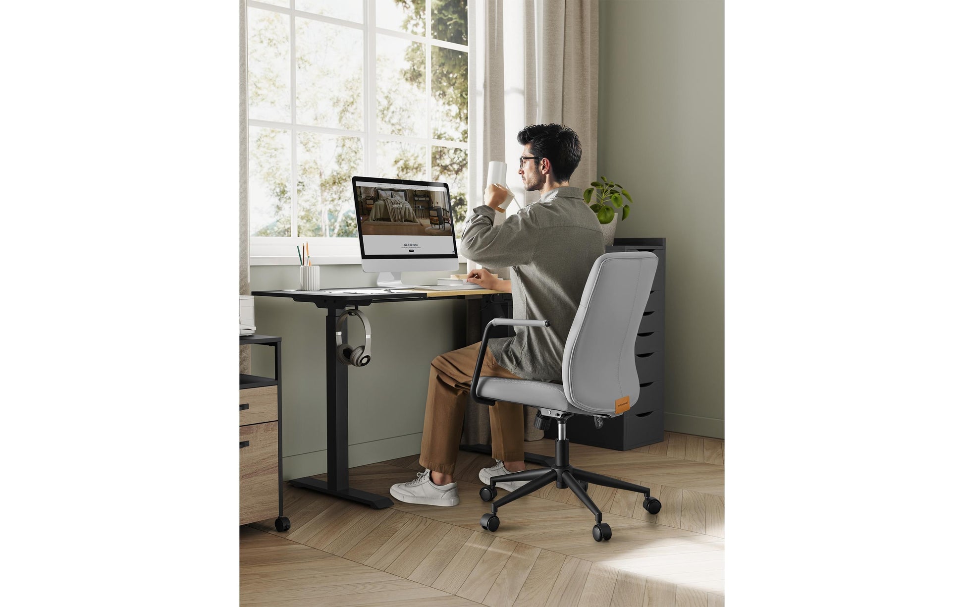 Songmics Bürostuhl – 150 kg, PU-Leder Bezug, Grau