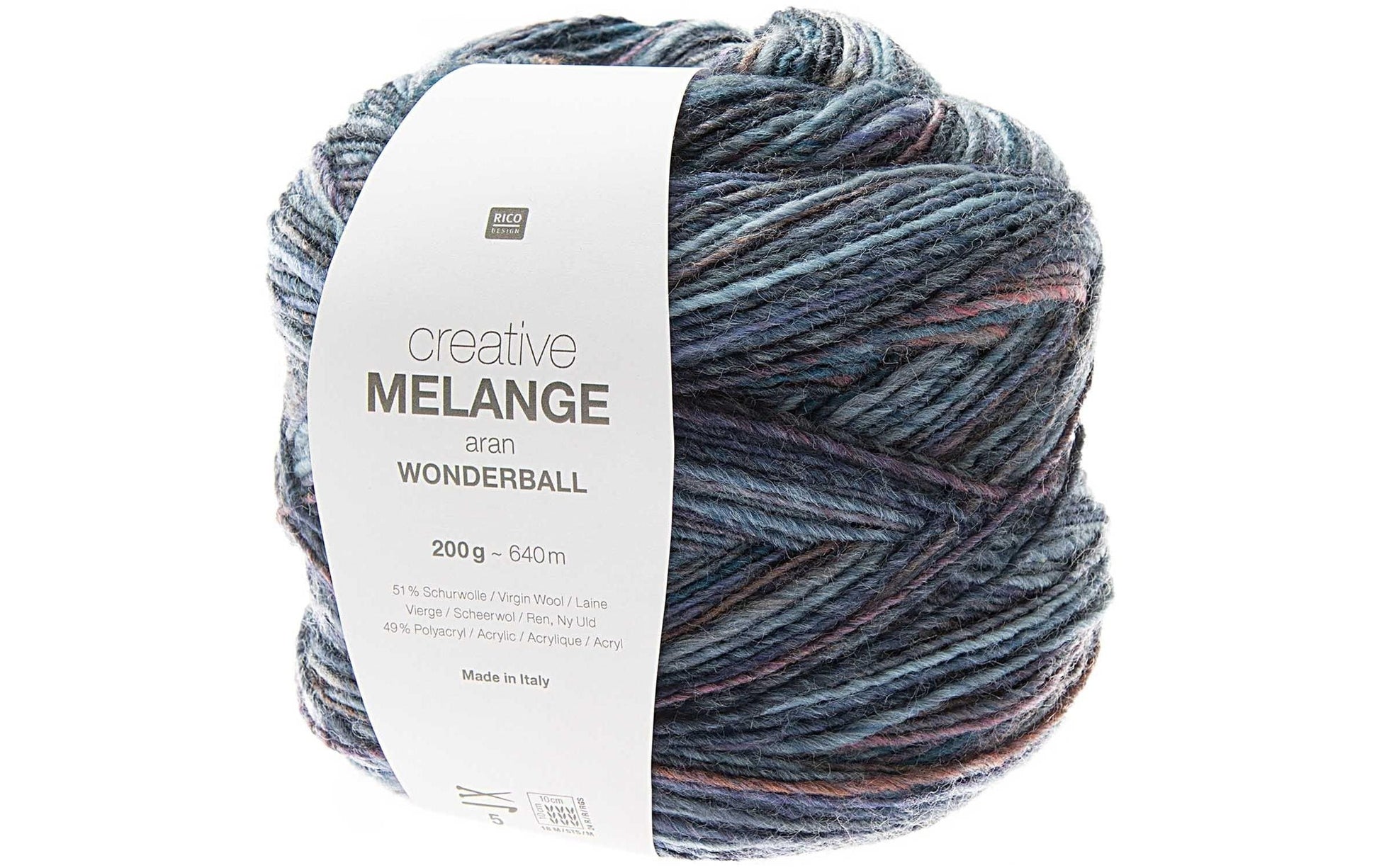 Rico Design Melange Wolle Lila – Aran, 200 g, 640 m, Nadel 5 mm, 51% Schurwolle/49% Polyacryl