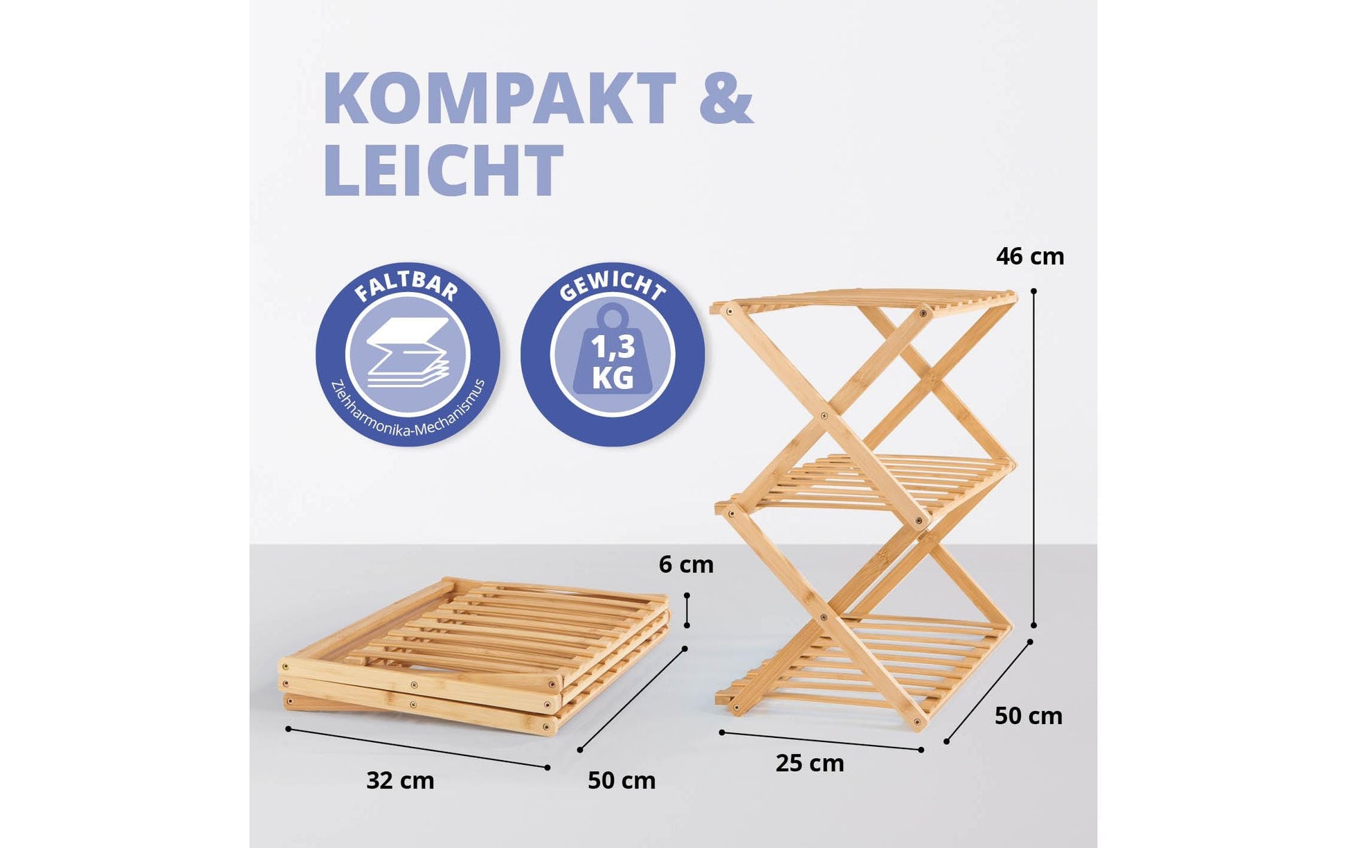 Lumaland Regal 3 Etagen – Bambus – Braun – 500 × 460 × 250 mm