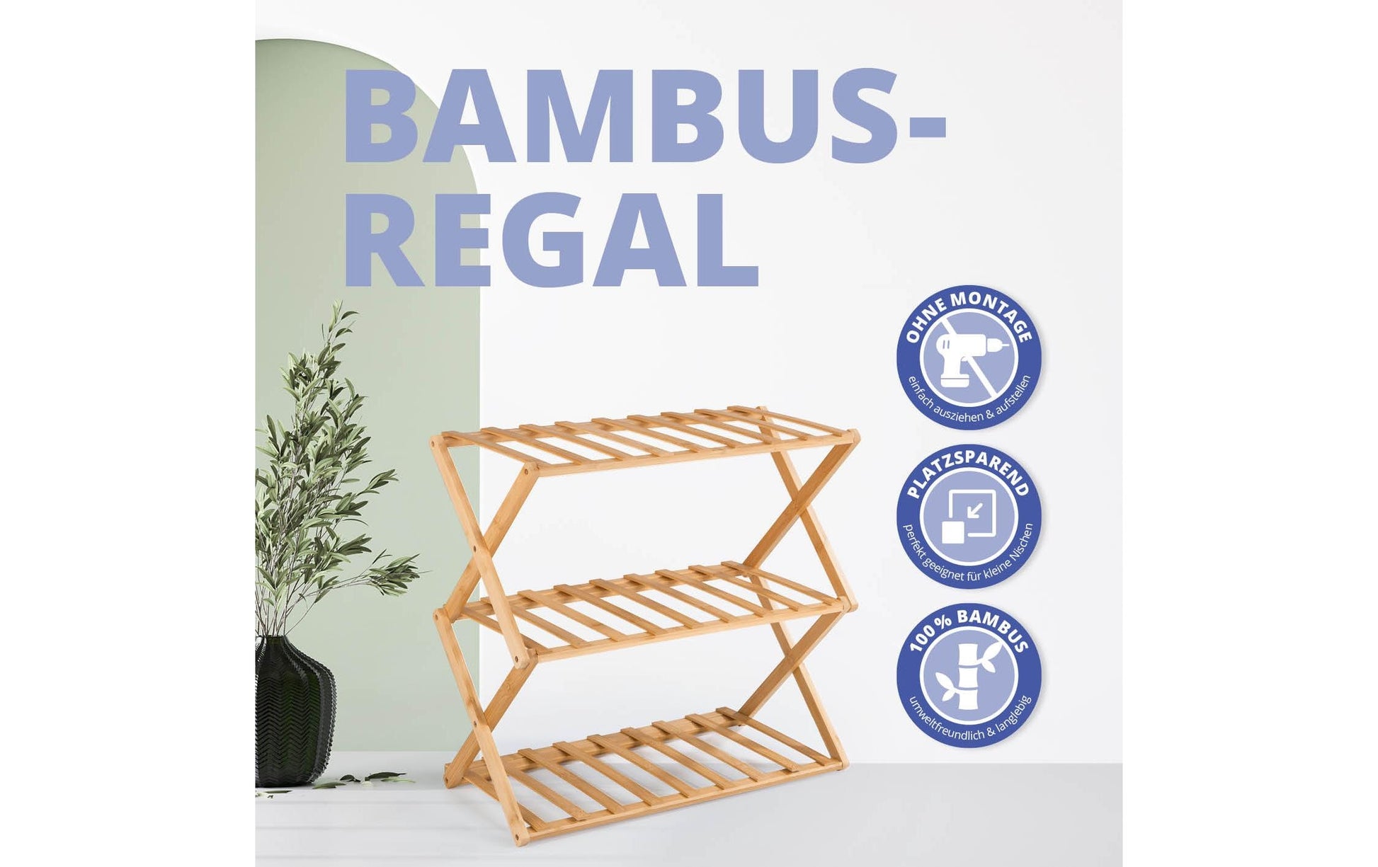 Lumaland Regal 3 Etagen – Bambus – Braun – 500 × 460 × 250 mm