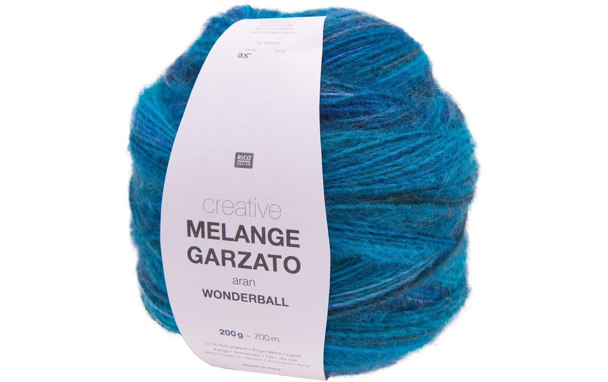 Rico Design Melange Garzato Wolle Aqua – 200 g, 700 m, Nadel 5 mm, 51% Schurwolle/49% Polyacryl, 1 Stk.