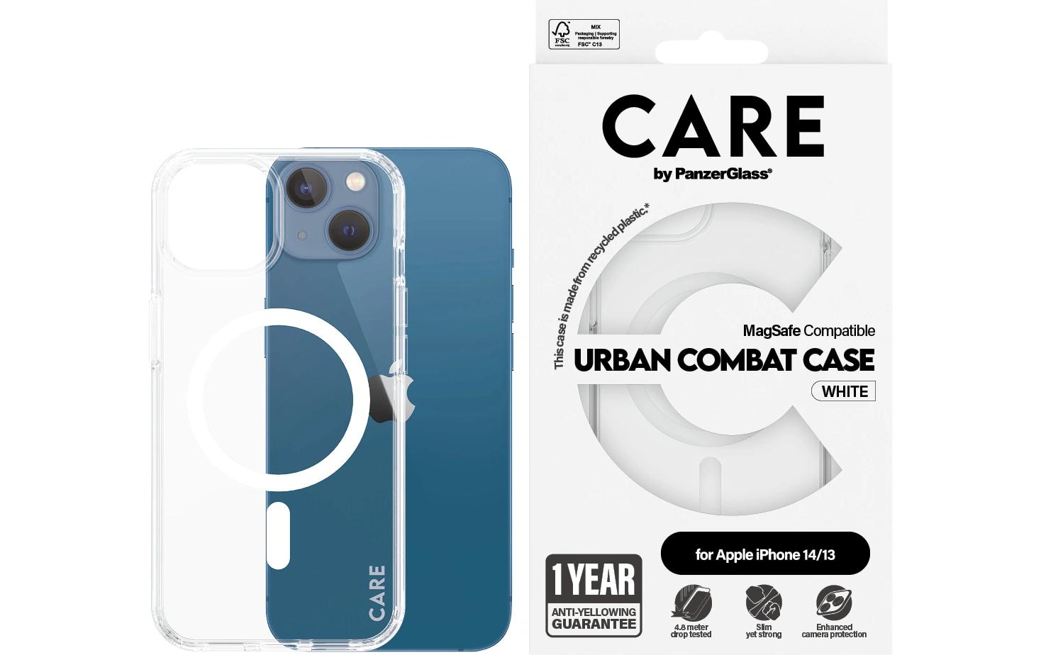 PanzerGlass CARE Flagship Backcover – für Apple iPhone 13/14, Kunststoff, Transparent, bis 4,8 m sturzsicher
