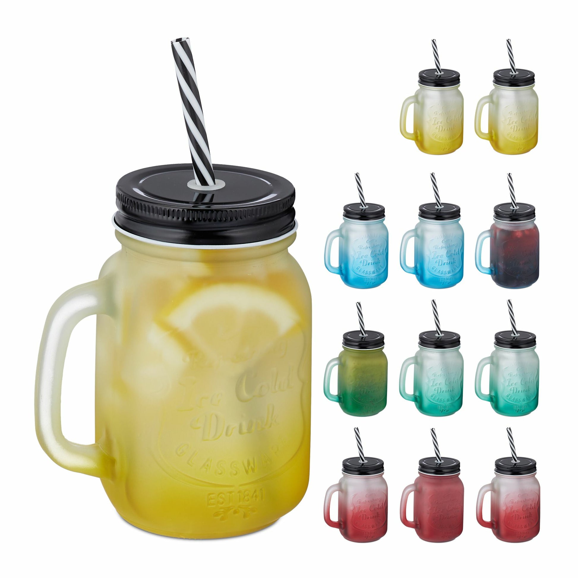 Relaxdays Trinkglas – 12er Set, 400 ml, Glas, Blau, mit Deckel