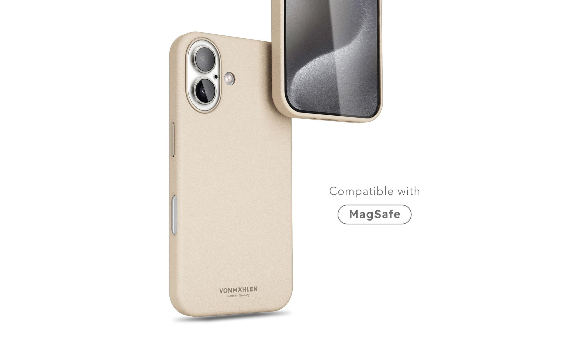 Vonmählen Backcover – für Apple iPhone 16 – beige – Leder – MagSafe-kompatibel
