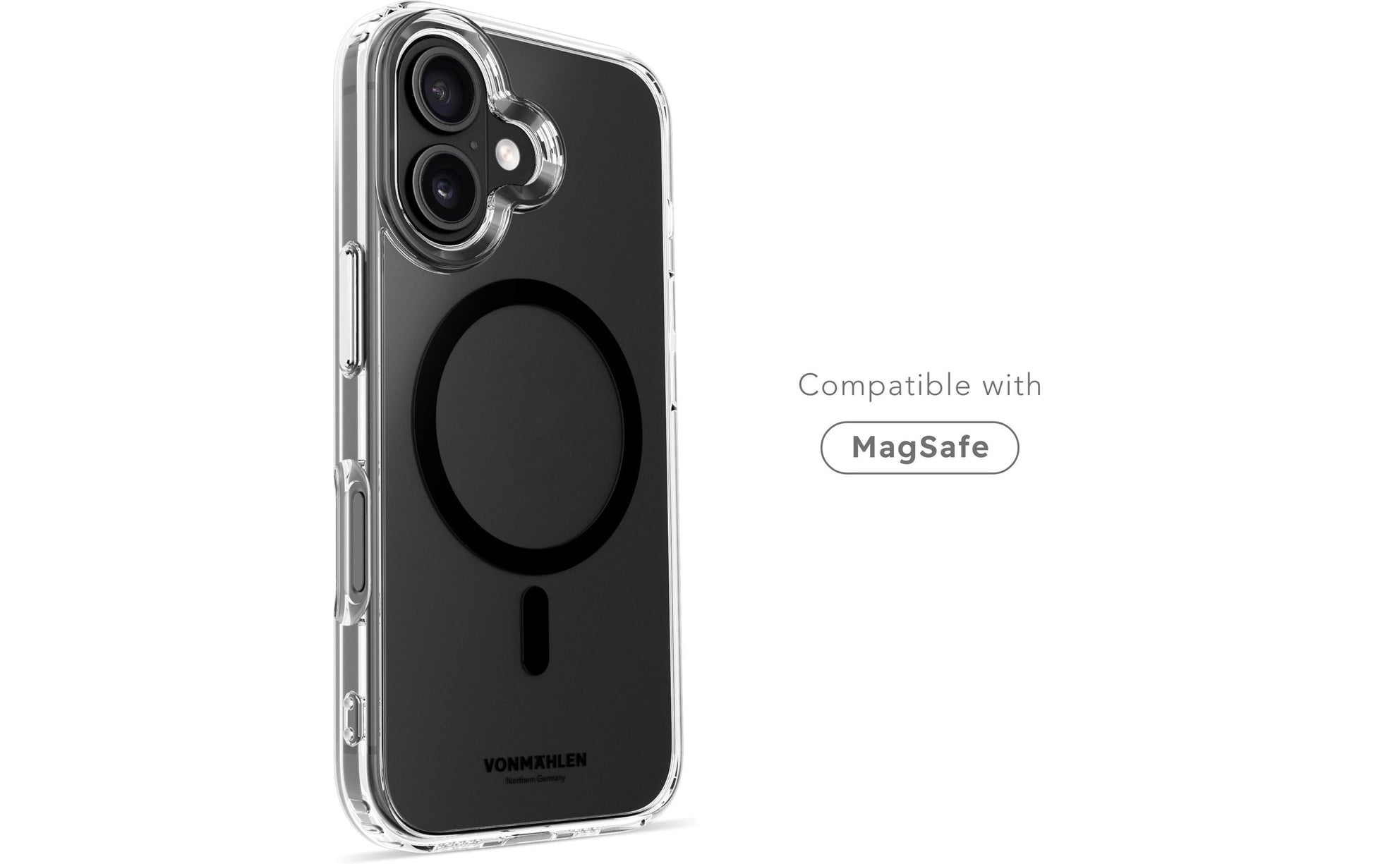 Vonmählen Backcover – für Apple iPhone 16 Plus, MagSafe, Kunststoff, Transparent/Schwarz