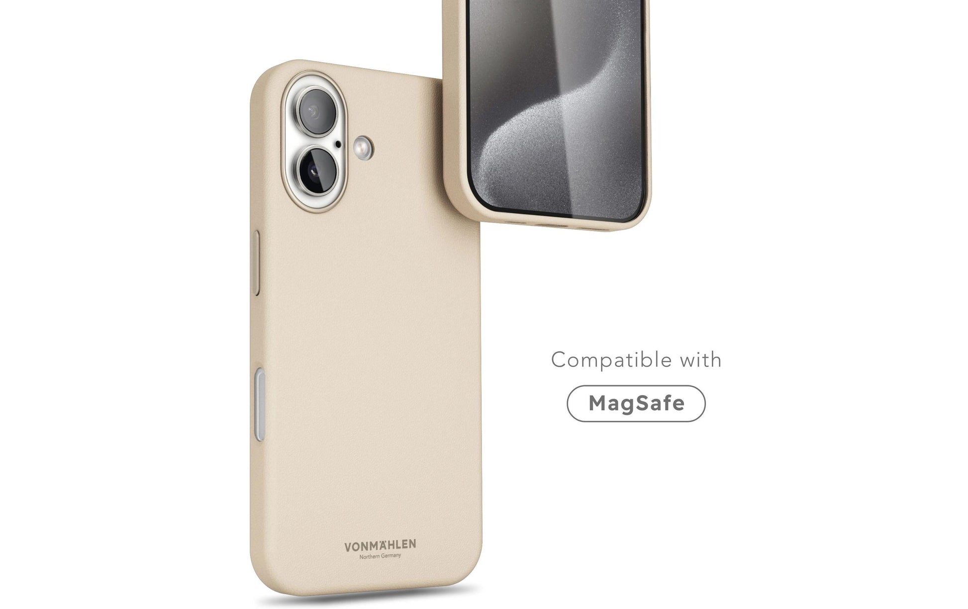 Vonmählen Backcover – für Apple iPhone 16 Plus – MagSafe, Mikrofaser + Veganes Leder, Creme