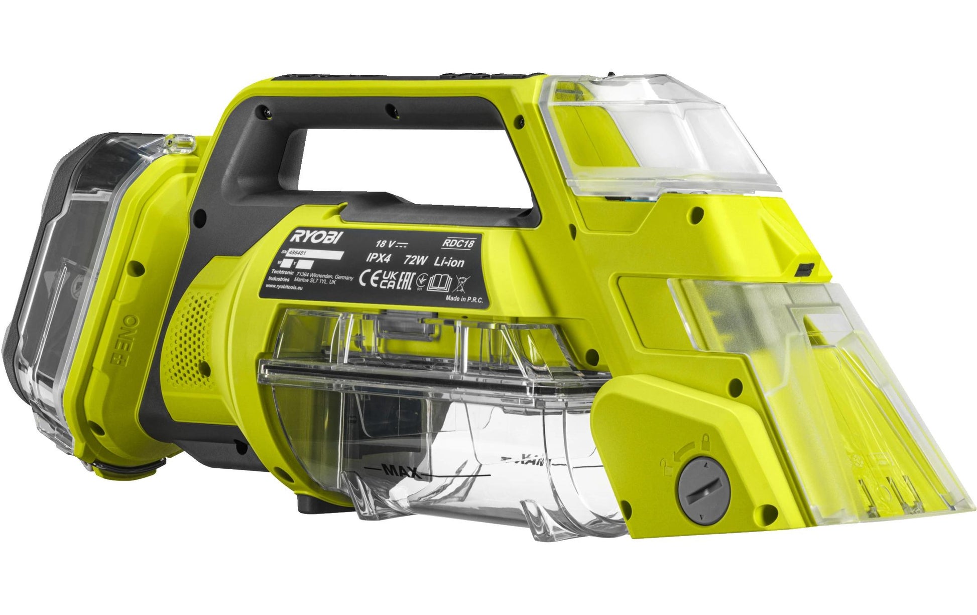 Ryobi Akku-Textilreiniger RDC18-0 – Akkubetrieb, 18 V, 2,5 kg, Gelb