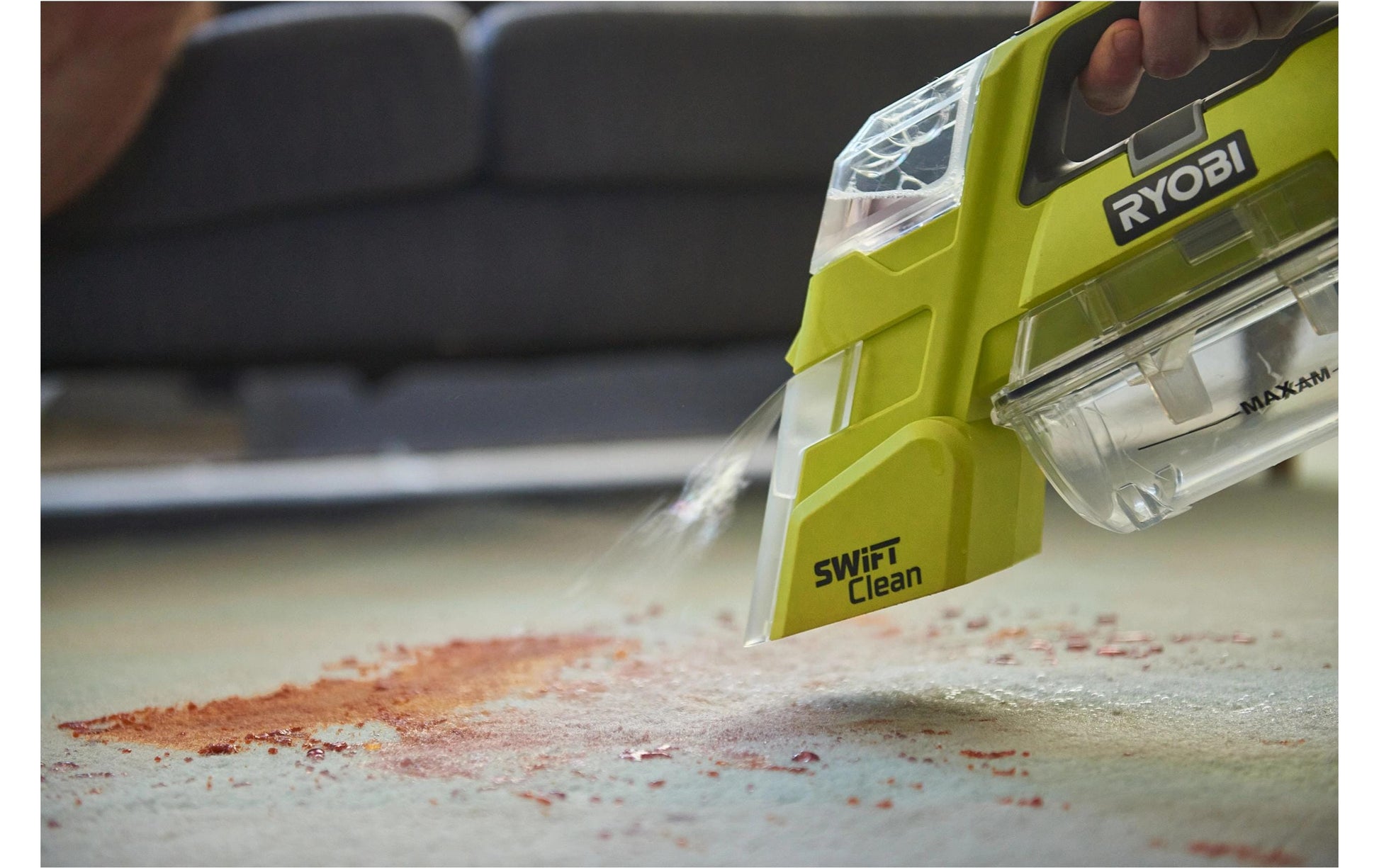 Ryobi Akku-Textilreiniger RDC18-0 – Akkubetrieb, 18 V, 2,5 kg, Gelb