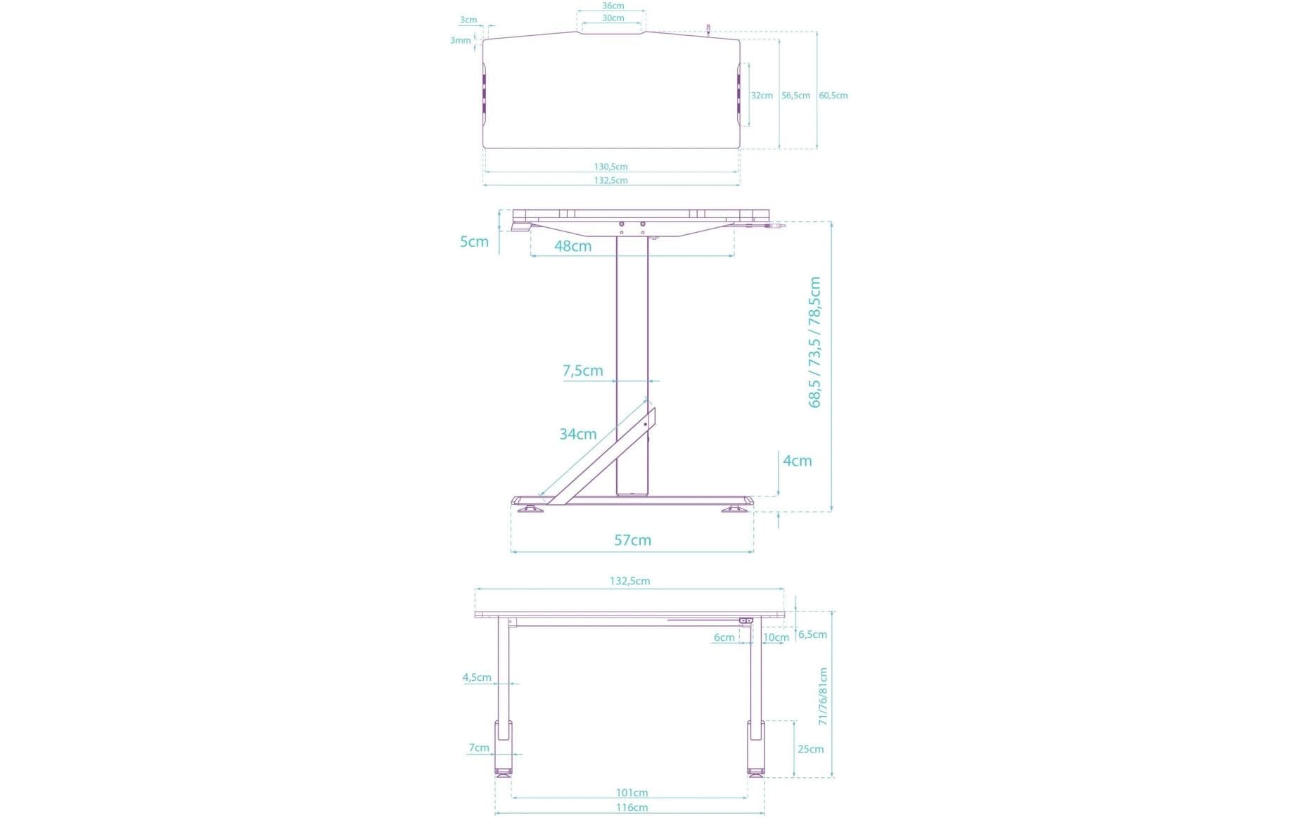 Ultradesk Iron Gaming-Tisch – 132,5 × 60,5 cm, höhenverstellbar, RGB-Beleuchtung, weiss, Stahl