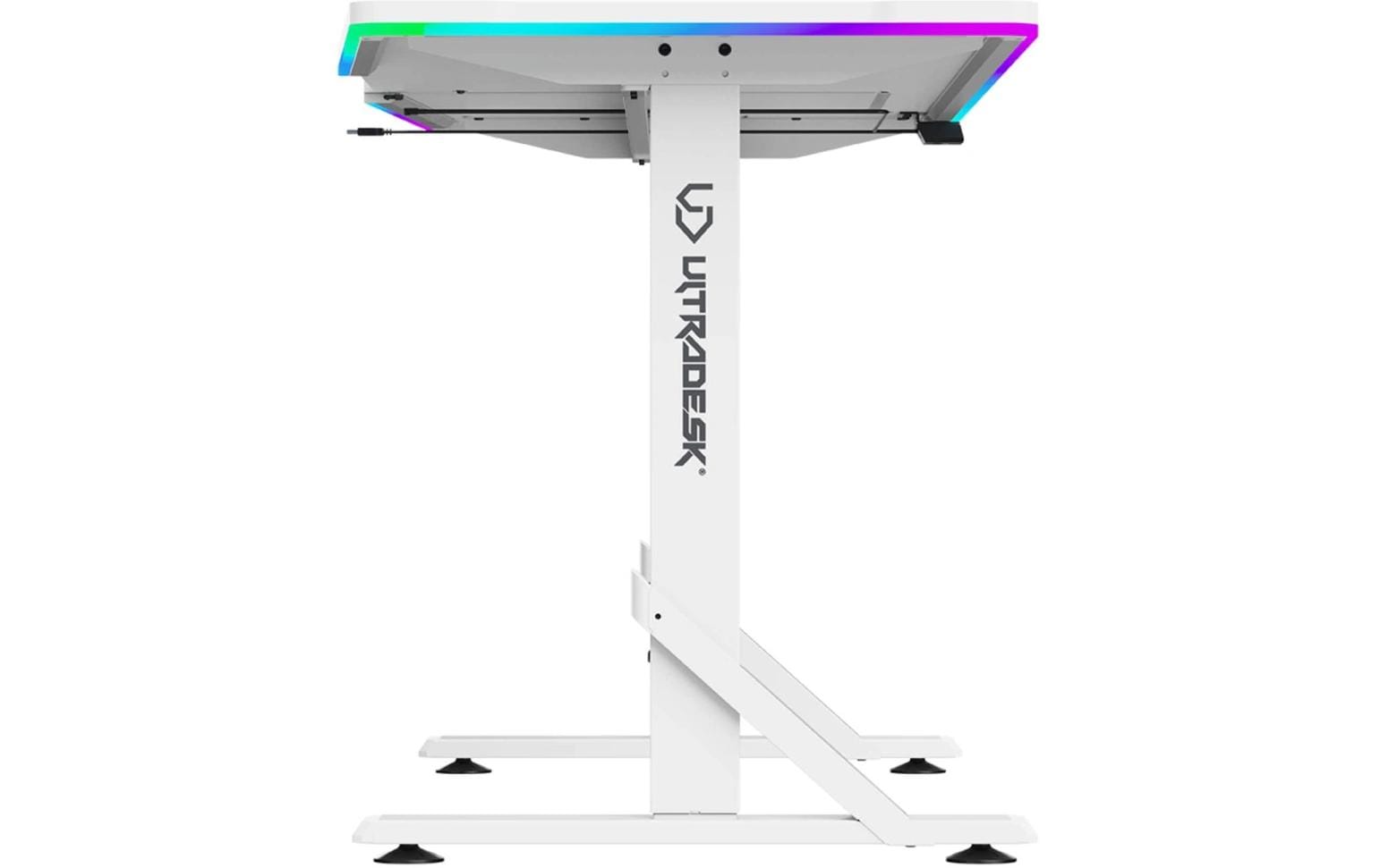 Ultradesk Iron Gaming-Tisch – 132,5 × 60,5 cm, höhenverstellbar, RGB-Beleuchtung, weiss, Stahl
