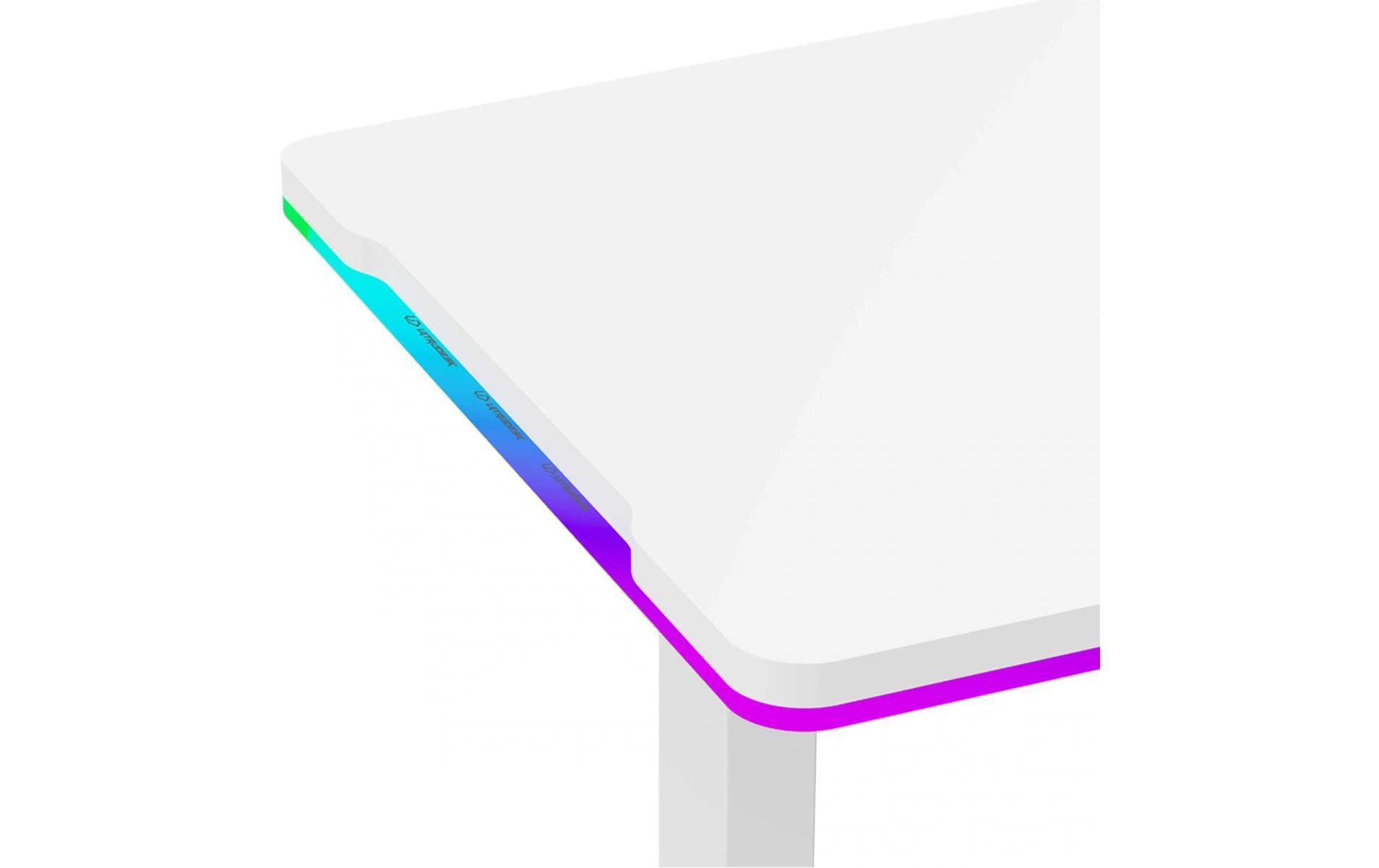 Ultradesk Iron Gaming-Tisch – 132,5 × 60,5 cm, höhenverstellbar, RGB-Beleuchtung, weiss, Stahl