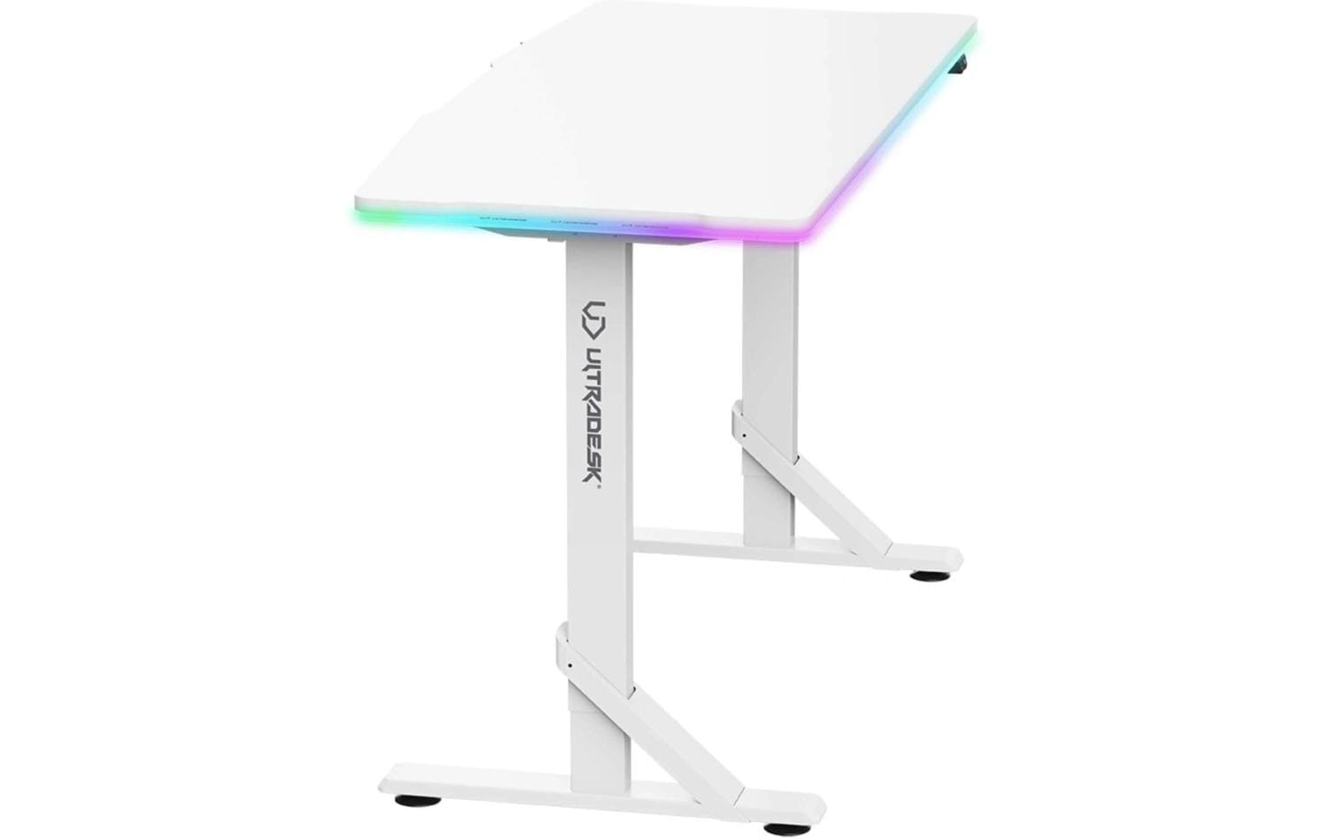 Ultradesk Iron Gaming-Tisch – 132,5 × 60,5 cm, höhenverstellbar, RGB-Beleuchtung, weiss, Stahl