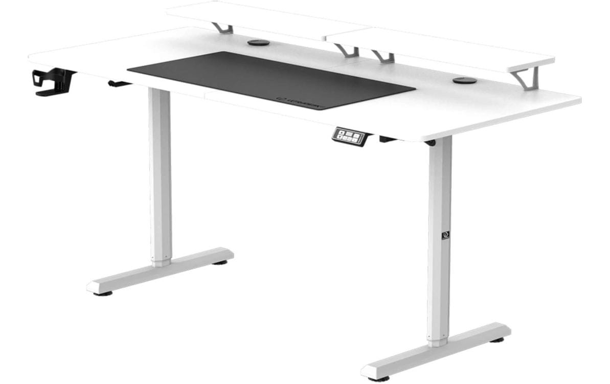 Ultradesk Highlander XXL Gaming-Tisch – 160 × 70 cm, elektrisch höhenverstellbar, weiss, Holz