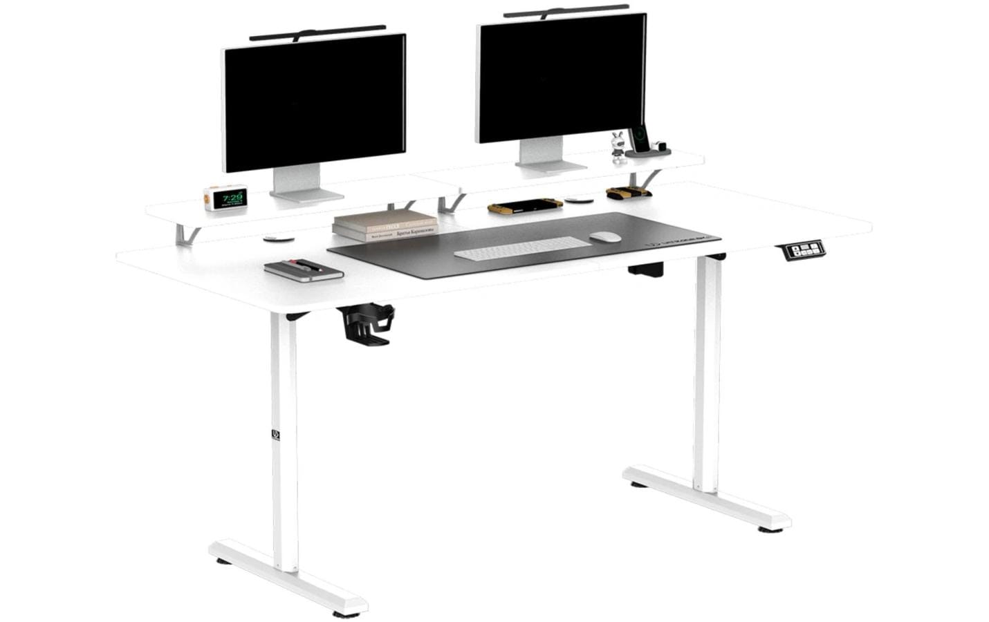 Ultradesk Highlander XXL Gaming-Tisch – 160 × 70 cm, elektrisch höhenverstellbar, weiss, Holz