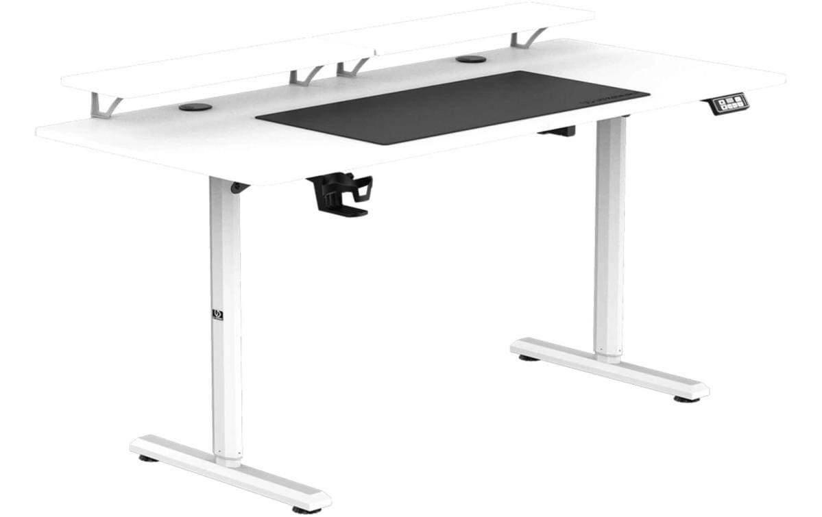 Ultradesk Highlander XXL Gaming-Tisch – 160 × 70 cm, elektrisch höhenverstellbar, weiss, Holz