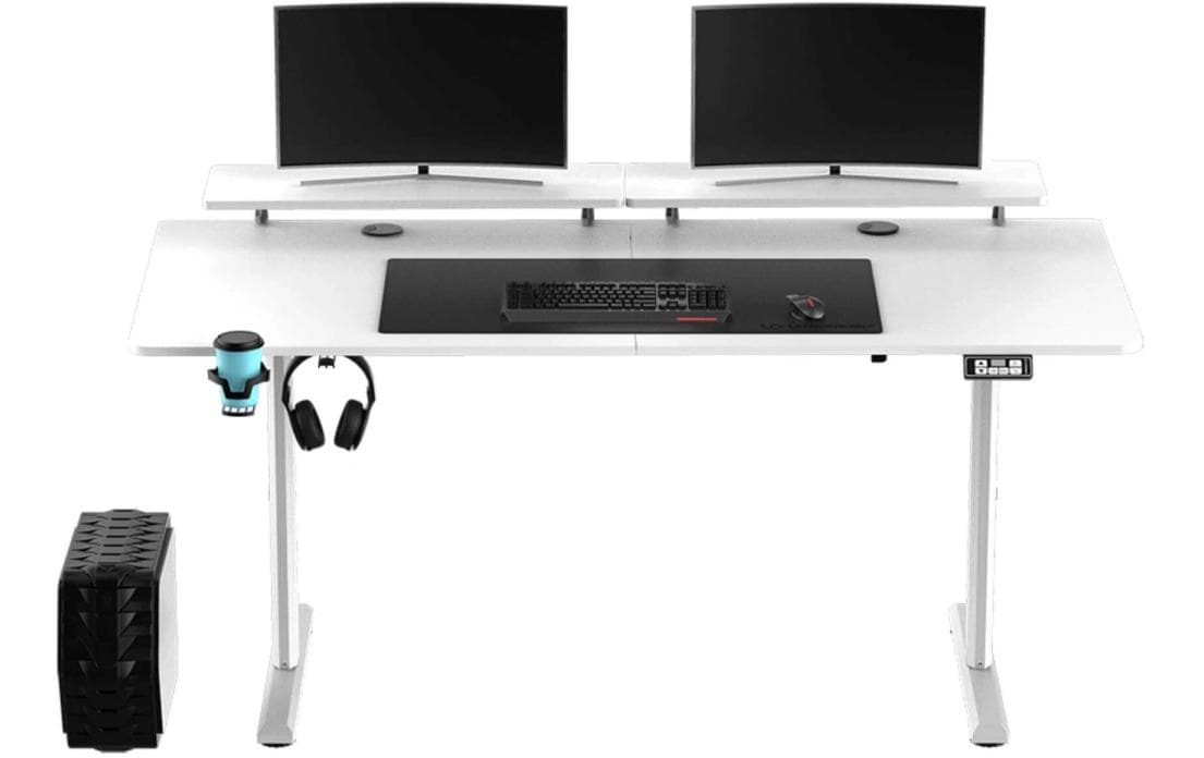 Ultradesk Highlander XXL Gaming-Tisch – 160 × 70 cm, elektrisch höhenverstellbar, weiss, Holz