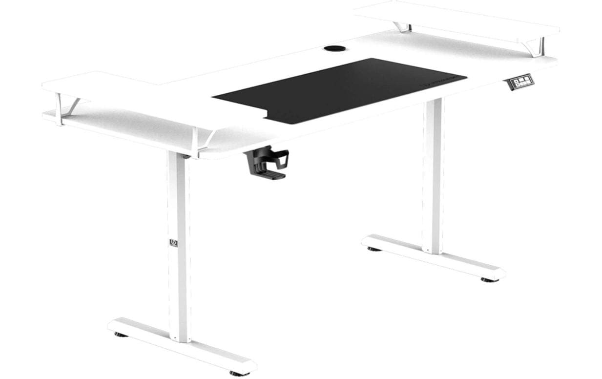 Ultradesk Highlander XXL Gaming-Tisch – 160 × 70 cm, elektrisch höhenverstellbar, weiss, Holz