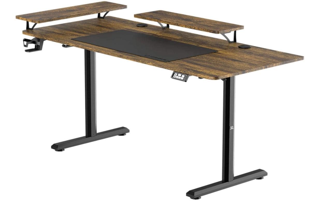 Ultradesk Highlander XXL Gaming-Tisch – 160 × 70 cm, elektrisch höhenverstellbar, braun, Carbon