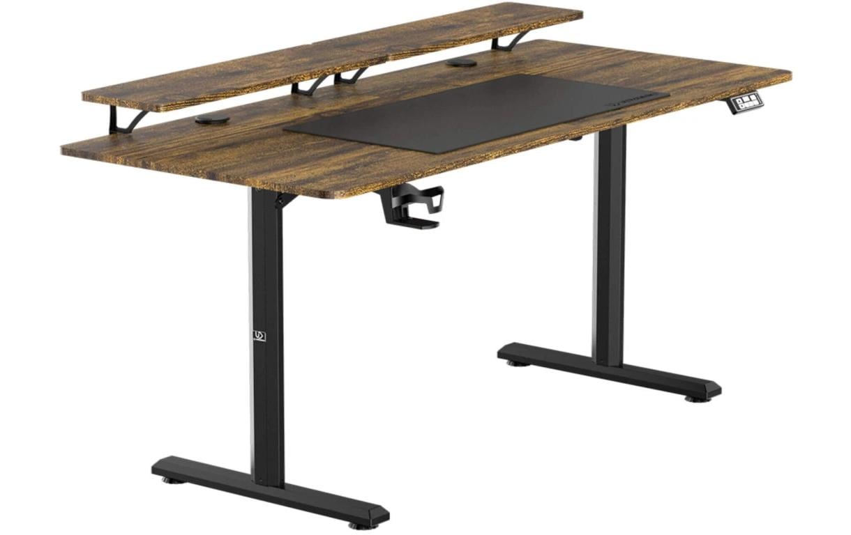 Ultradesk Highlander XXL Gaming-Tisch – 160 × 70 cm, elektrisch höhenverstellbar, braun, Carbon