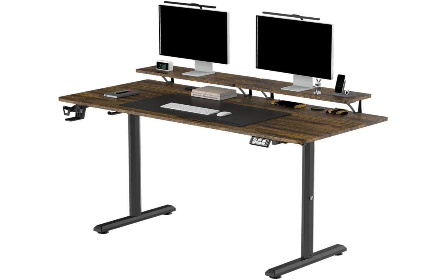 Ultradesk Highlander XXL Gaming-Tisch – 160 × 70 cm, elektrisch höhenverstellbar, braun, Carbon