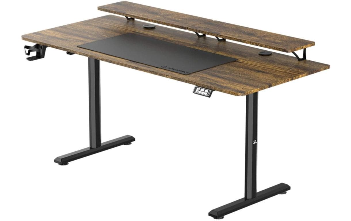 Ultradesk Highlander XXL Gaming-Tisch – 160 × 70 cm, elektrisch höhenverstellbar, braun, Carbon