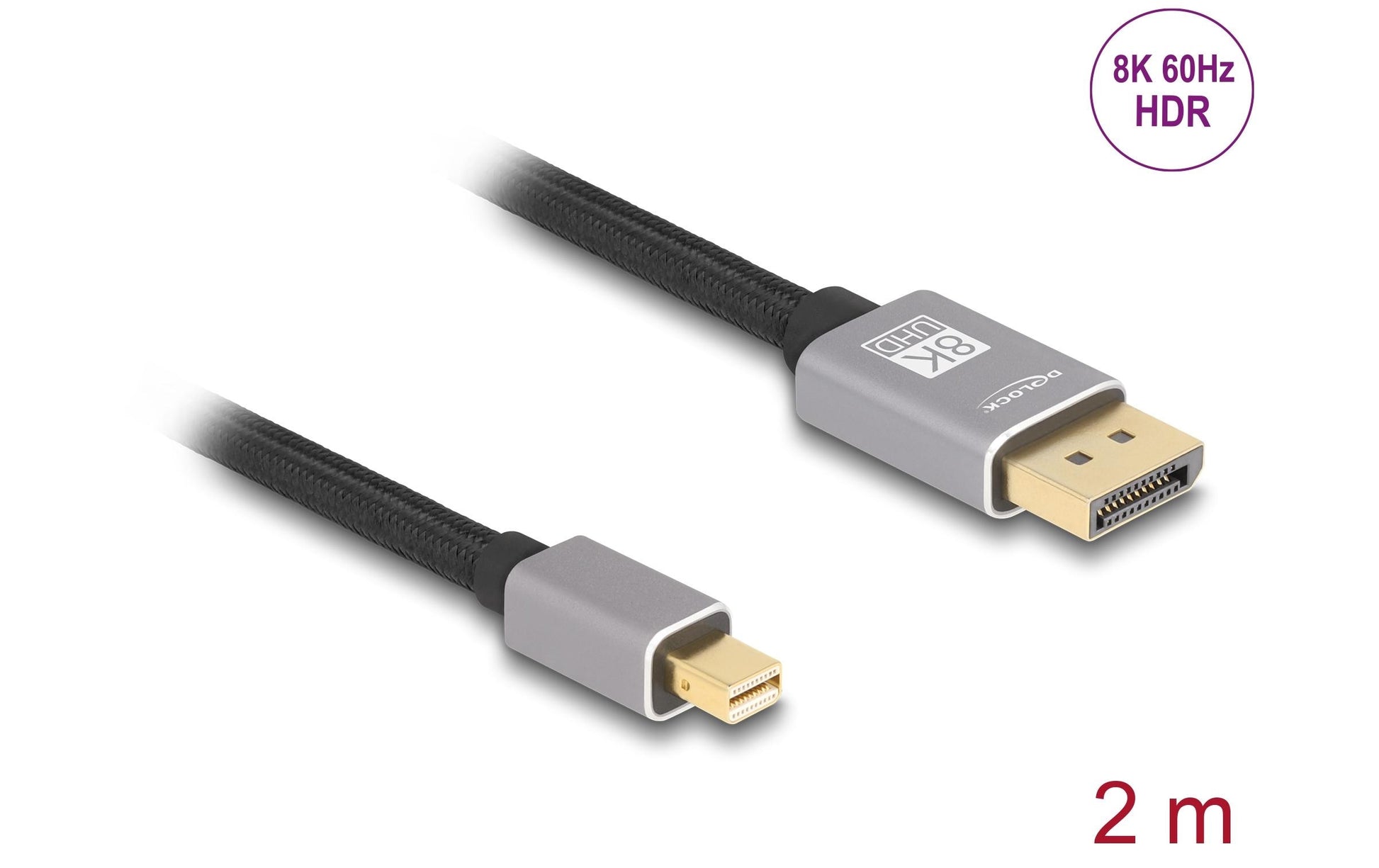 DeLOCK Mini-DisplayPort auf DisplayPort Kabel DP 1.4 8K 60 Hz – 2 m – Grau