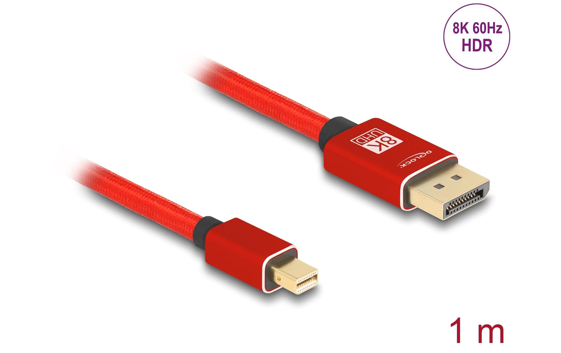DeLOCK Mini-DisplayPort auf DisplayPort Kabel DP 1.4 8K 60 Hz – 1 m – Rot