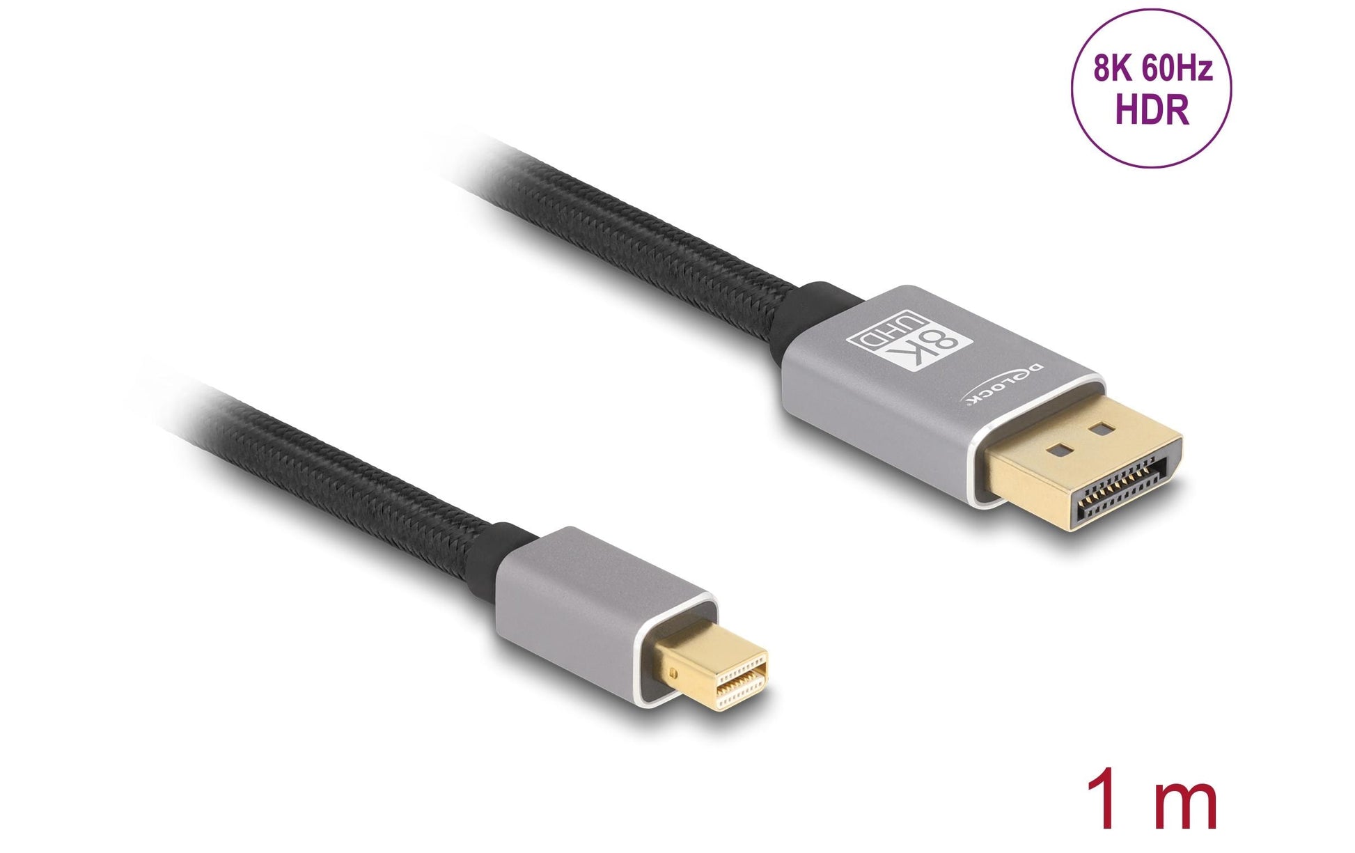 DeLOCK Mini-DisplayPort-auf-DisplayPort-Kabel DP 1.4 8K 60 Hz – 1 m – Grau