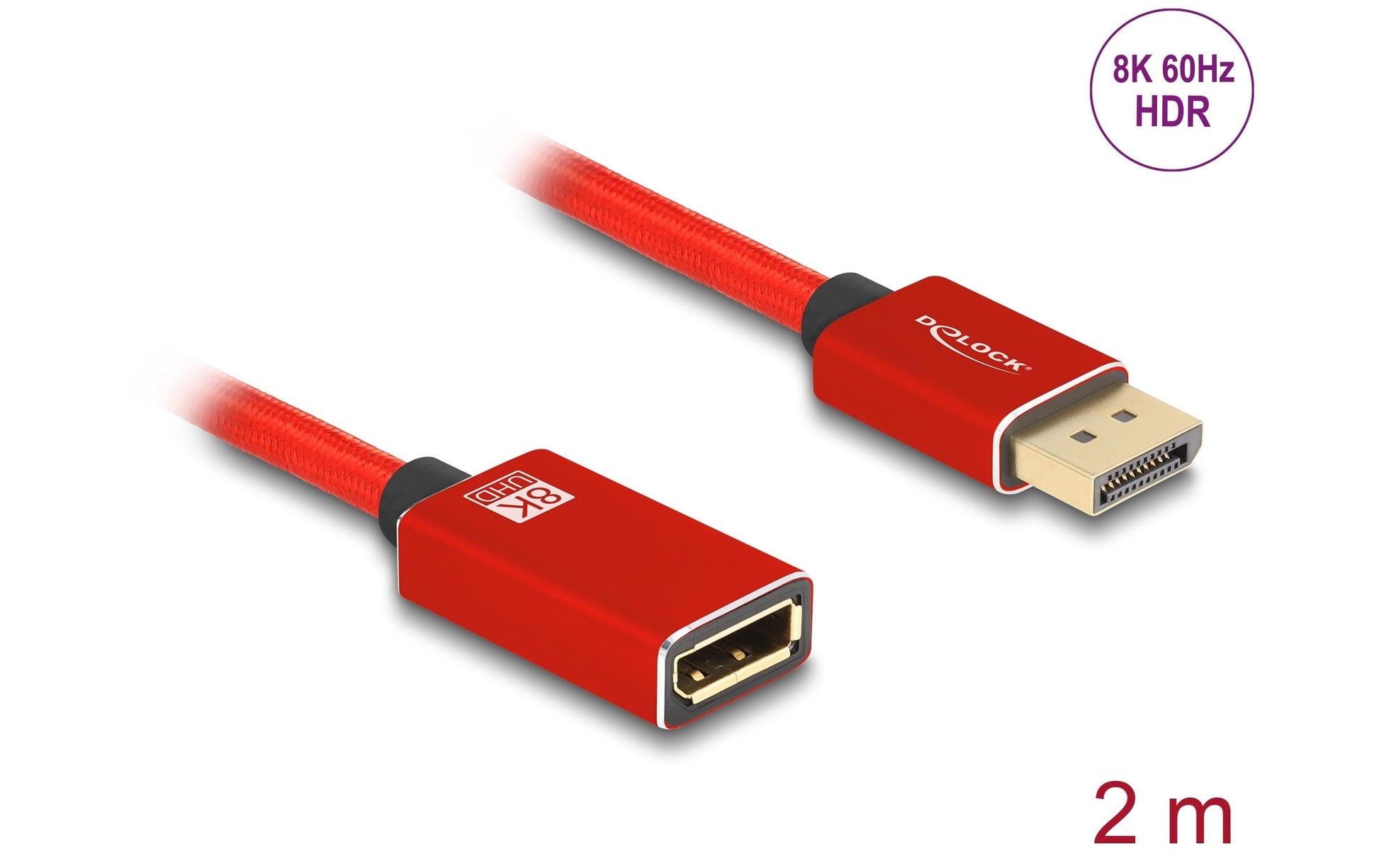 DeLOCK DisplayPort Verlängerung DP 1.4 8K 60 Hz – 2 m – Rot