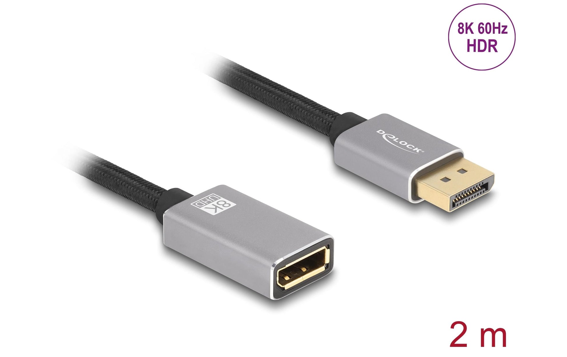 DeLOCK DisplayPort Verlängerung DP 1.4 8K 60 Hz – 2 m – Grau