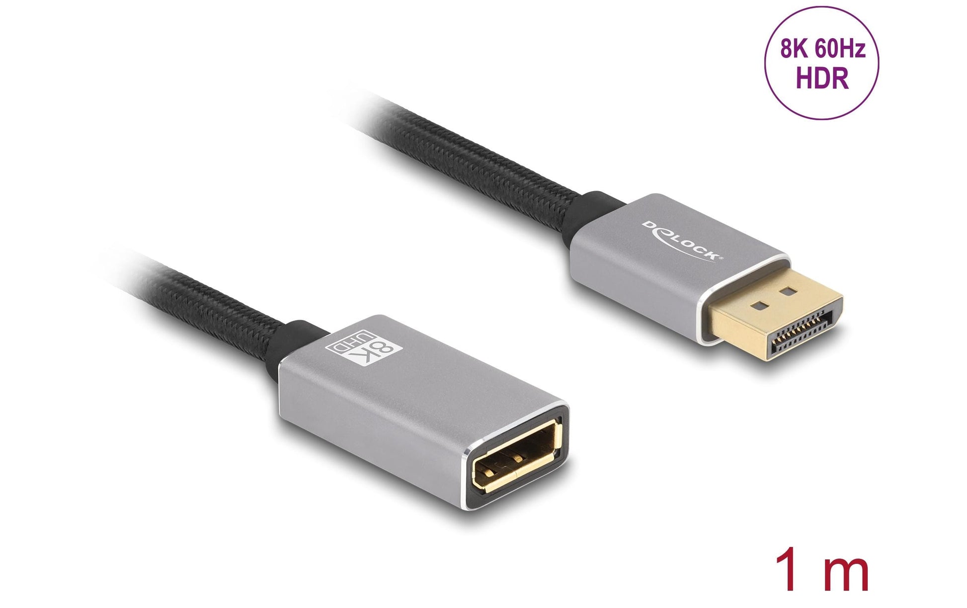 DeLOCK DisplayPort Verlängerung DP 1.4 8K 60 Hz – 1 m – Grau