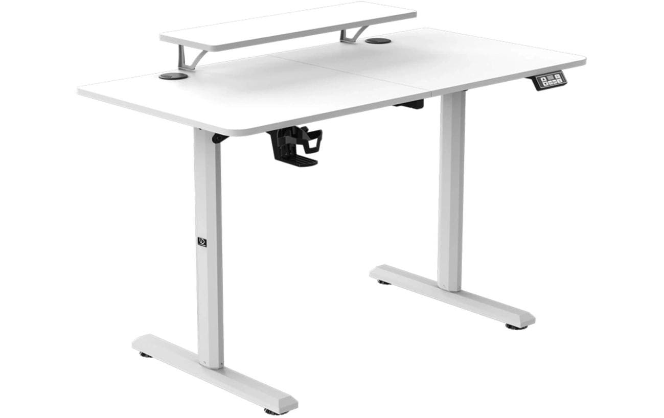 Ultradesk Highlander Gaming-Tisch – 120 × 60,5 cm, elektrisch höhenverstellbar, weiss, Holz