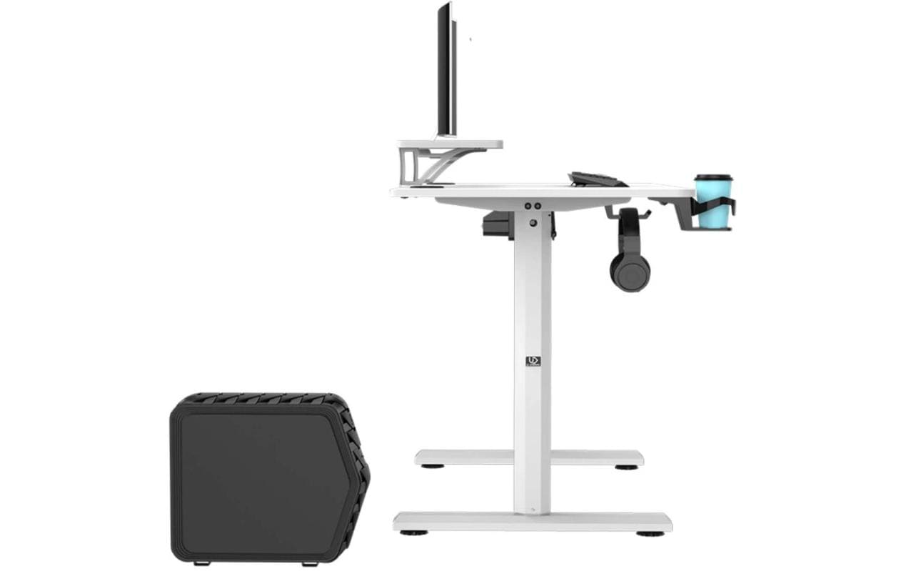 Ultradesk Highlander Gaming-Tisch – 120 × 60,5 cm, elektrisch höhenverstellbar, weiss, Holz