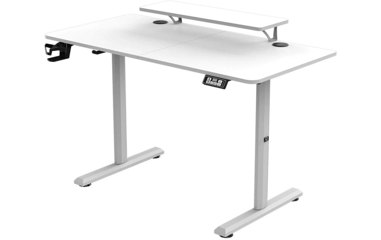 Ultradesk Highlander Gaming-Tisch – 120 × 60,5 cm, elektrisch höhenverstellbar, weiss, Holz