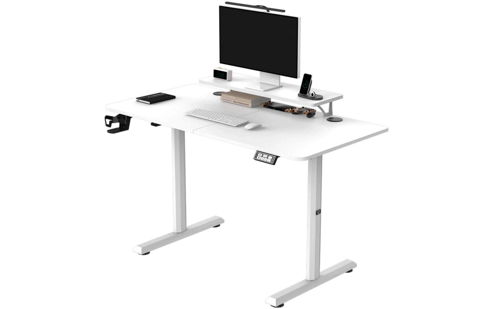 Ultradesk Highlander Gaming-Tisch – 120 × 60,5 cm, elektrisch höhenverstellbar, weiss, Holz