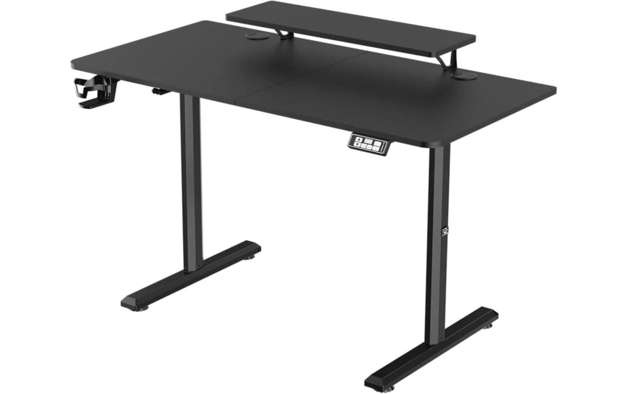 Ultradesk Highlander Gaming-Tisch – 120 × 60,5 cm, elektrisch höhenverstellbar, schwarz, Holz