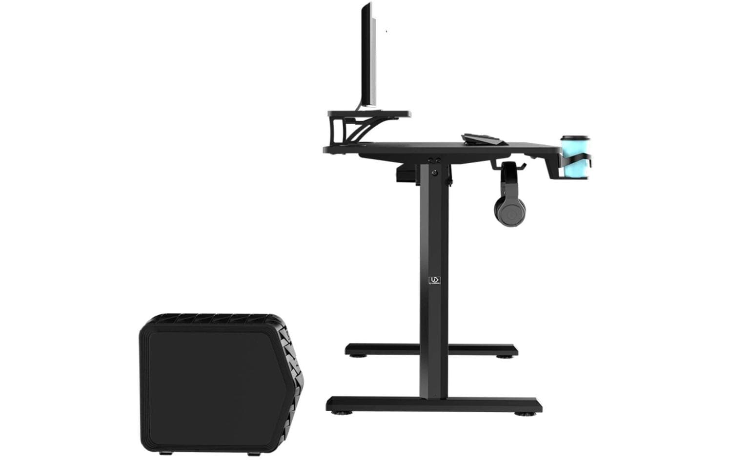 Ultradesk Highlander Gaming-Tisch – 120 × 60,5 cm, elektrisch höhenverstellbar, schwarz, Holz