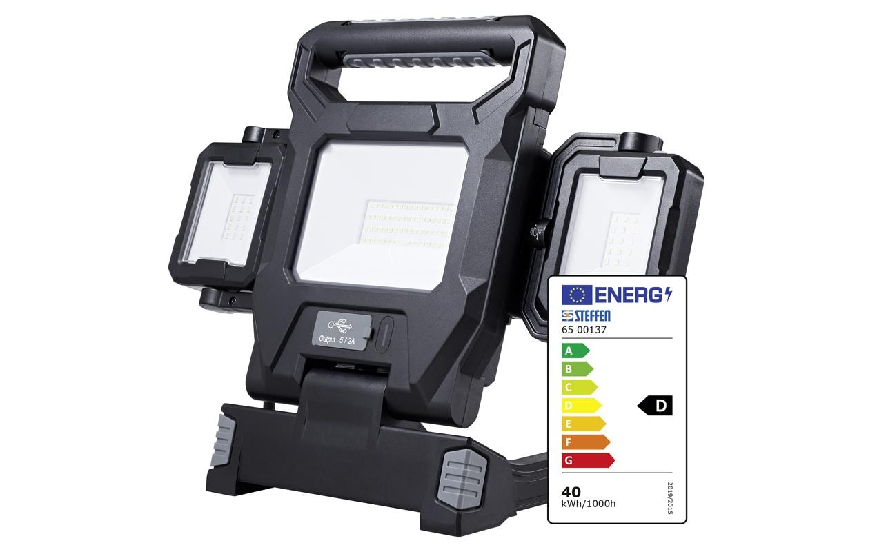 Steffen LED-Strahler 65 00137 – 43,2 × 19,1 cm, 6500 lm, 40 W, 6500 K, dimmbar, IP54, schwarz