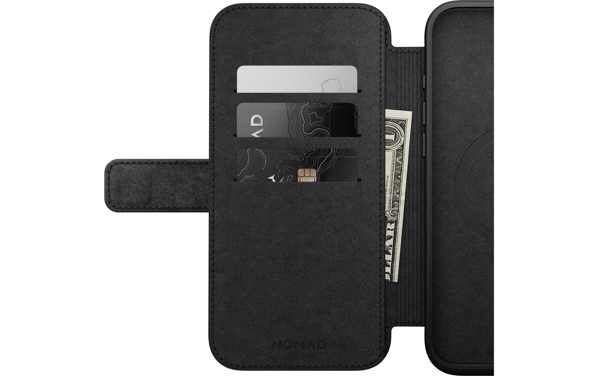 Nomad Booklet-Hülle – für Apple iPhone 16 Plus – schwarz – Leder – mit Kartenfach