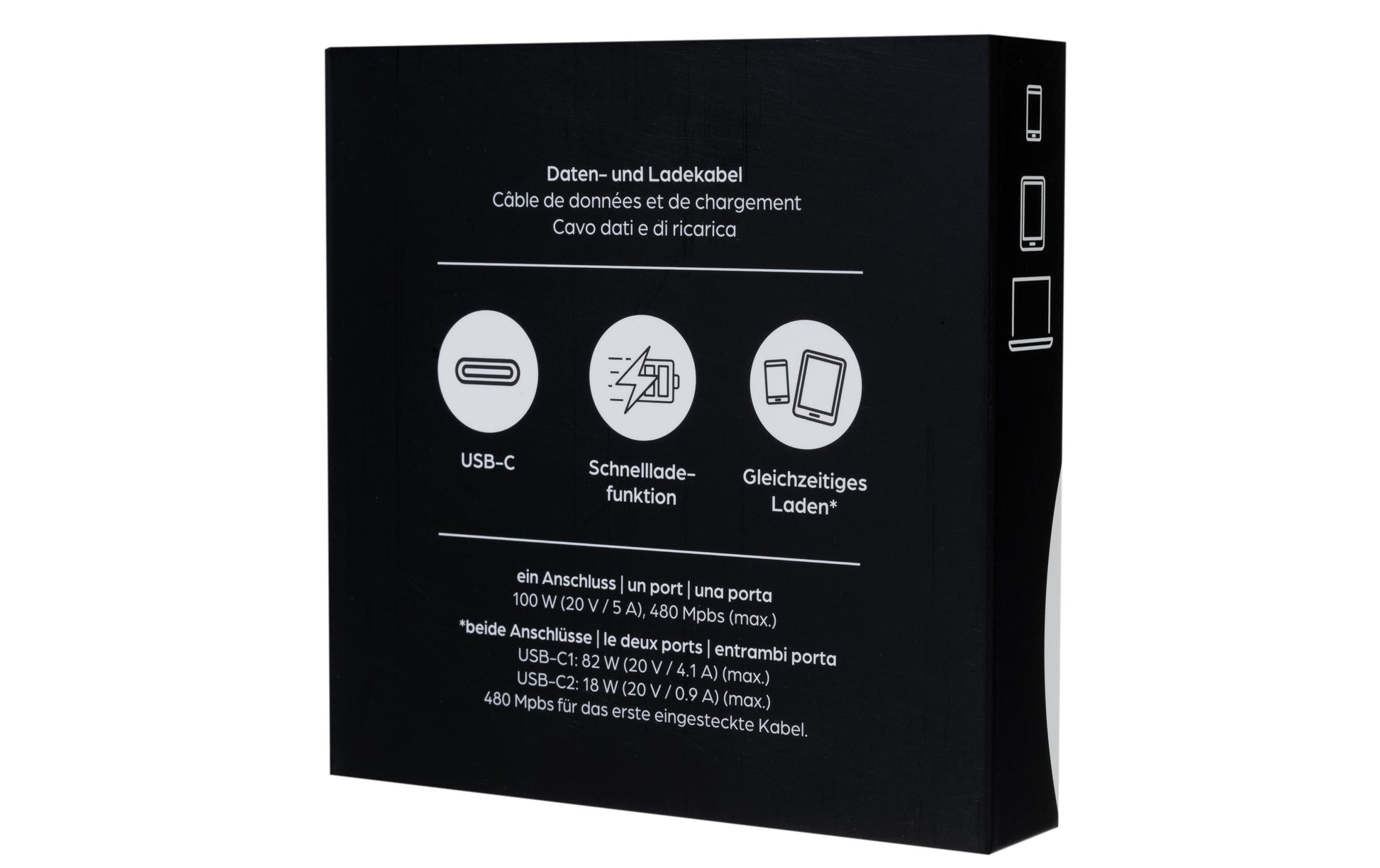 ONIT USB-C auf 2×USB-C Kabel – USB 2.0 (480 Mbit/s) – 1,5 m – PD 100 W – Textilmantel, LED-Anzeige – Schwarz