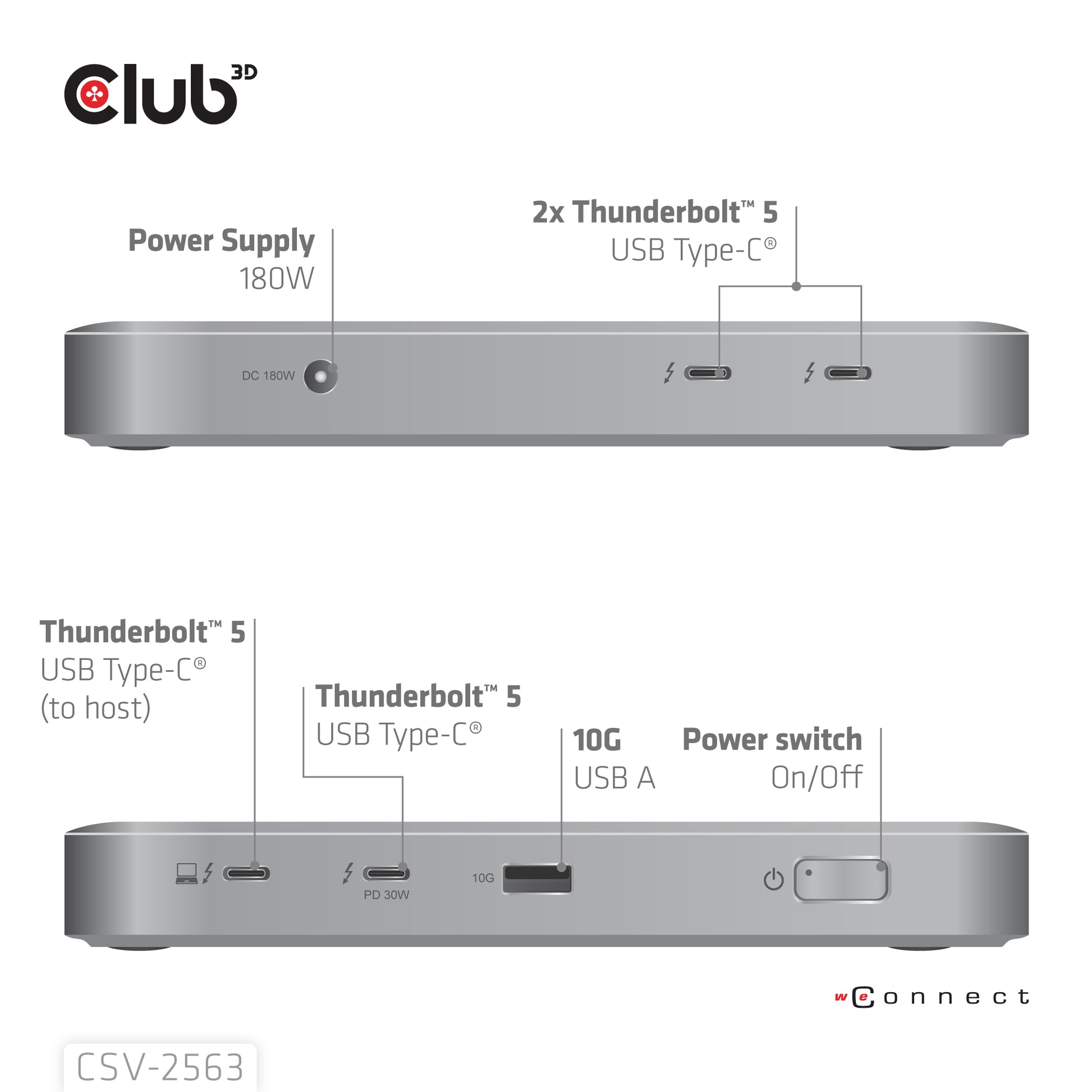 CLUB3D Club 3D Thunderbolt Hub – 3× Video (5K60Hz), 180 W PD, TB5 × 3, für Apple