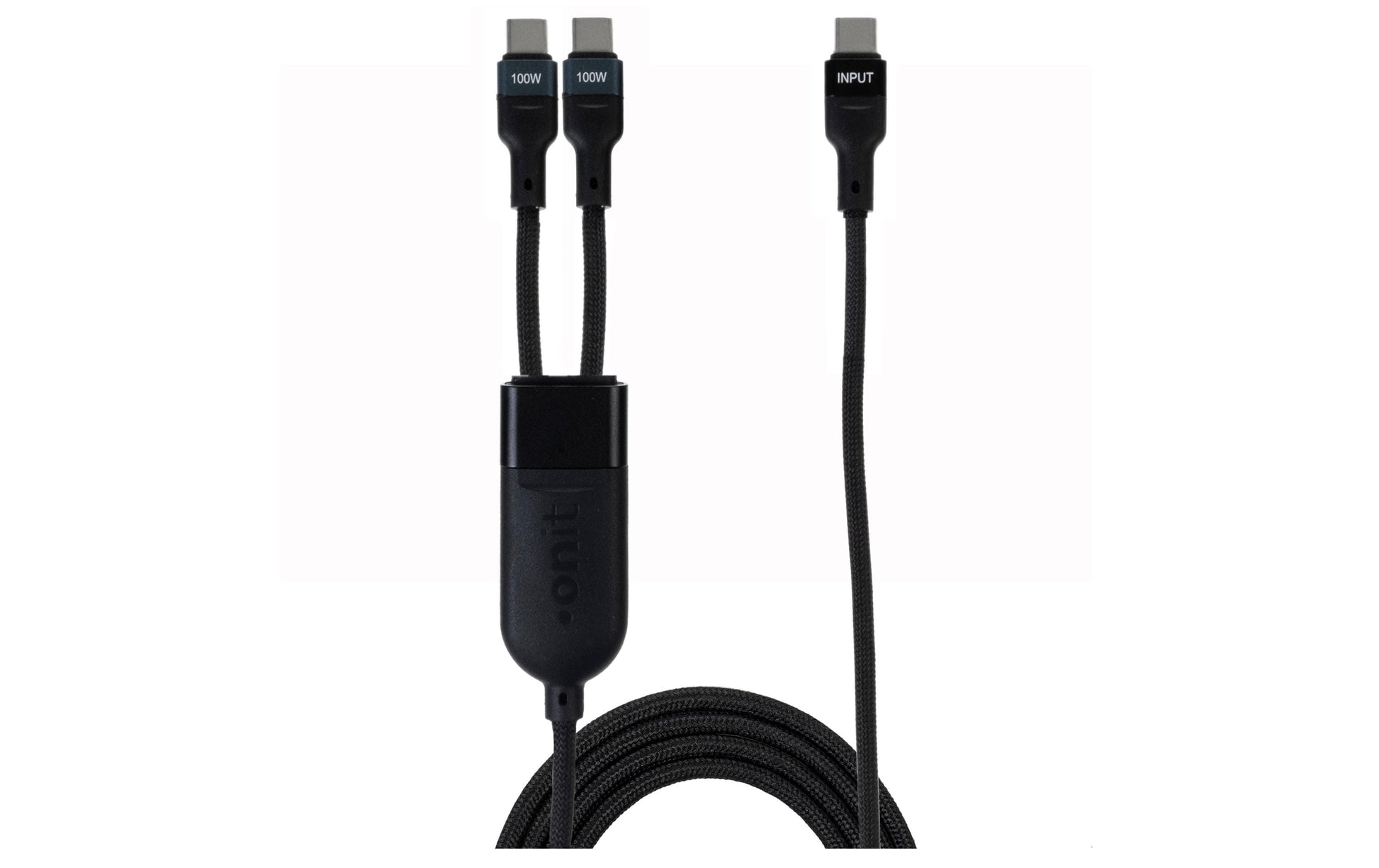 ONIT USB-C auf 2×USB-C Kabel – USB 2.0 (480 Mbit/s) – 1,5 m – PD 100 W – Textilmantel, LED-Anzeige – Schwarz