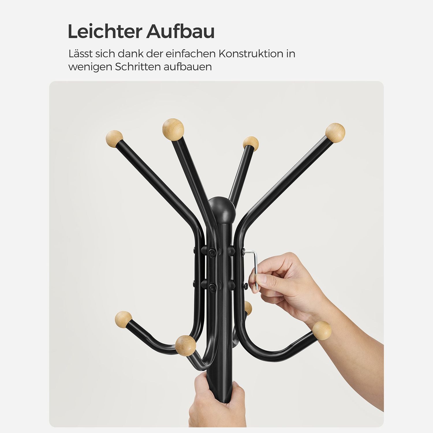 Songmics Garderobenständer – 12 Haken, Stahl, Schwarz, 55 × 55 × 180 cm