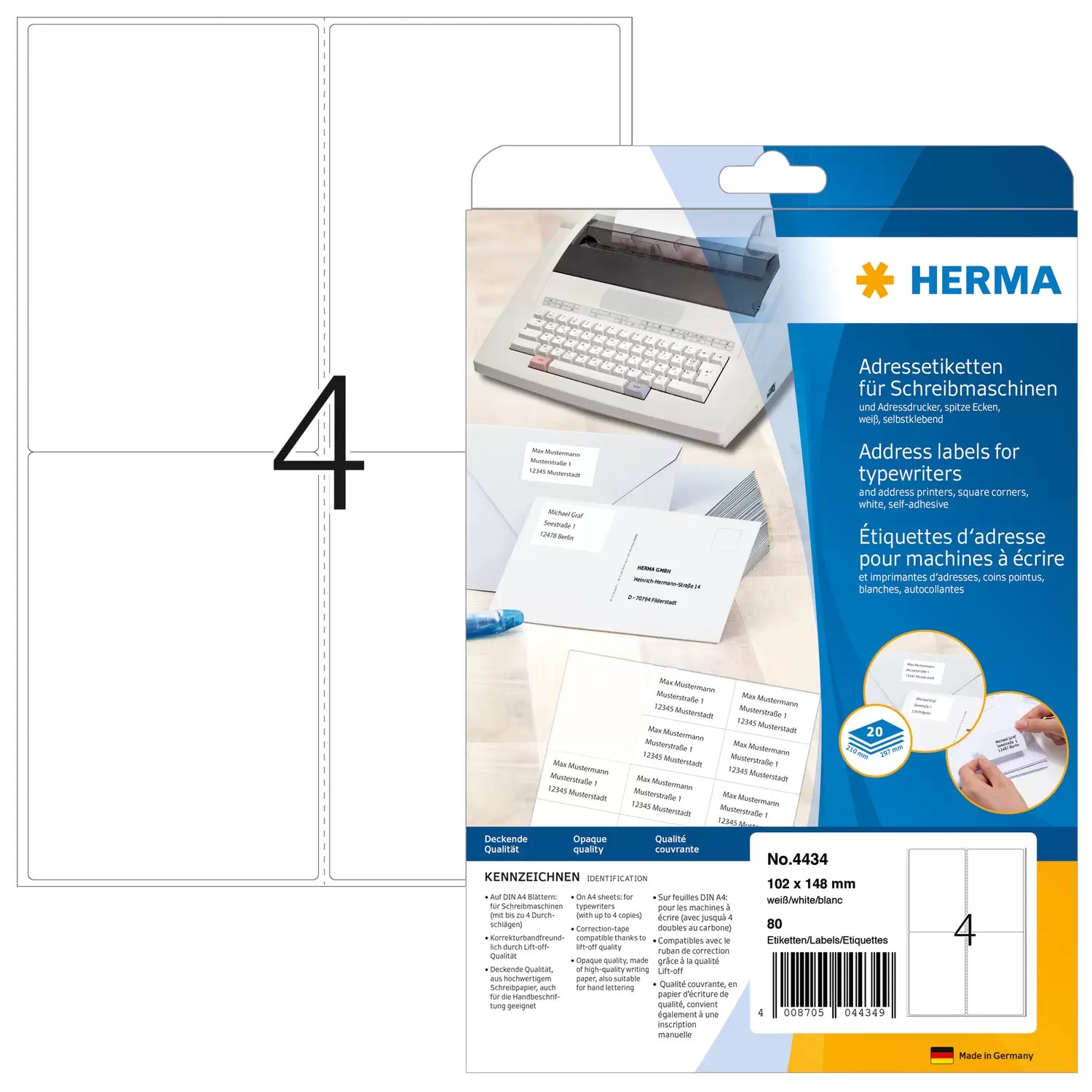 HERMA Adressetiketten, korrigierbar – 80er-Pack