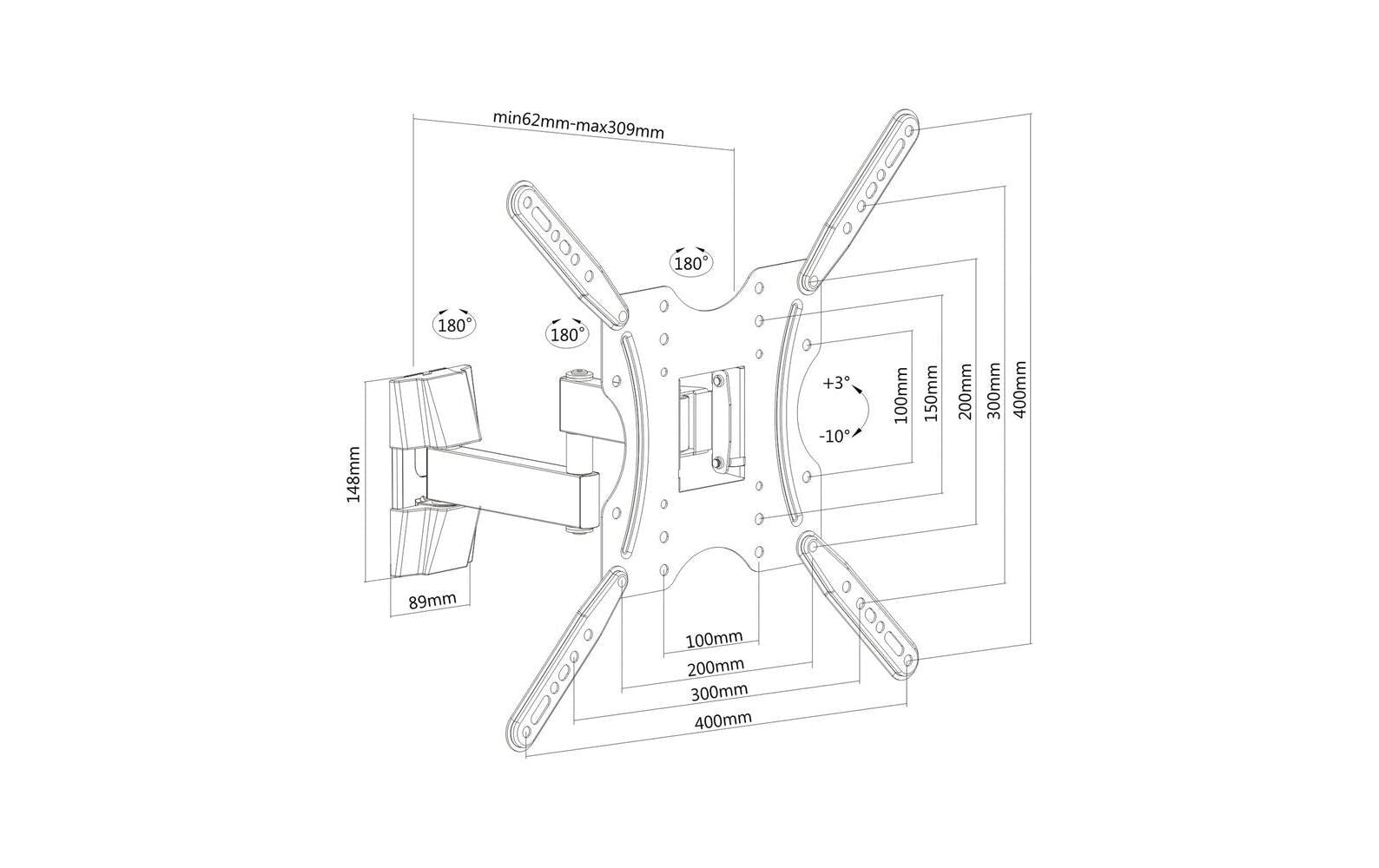 PureMounts Wandhalterung – Neigbar – bis 42" – VESA 400×400 – bis 20 kg – PM-FM11-400