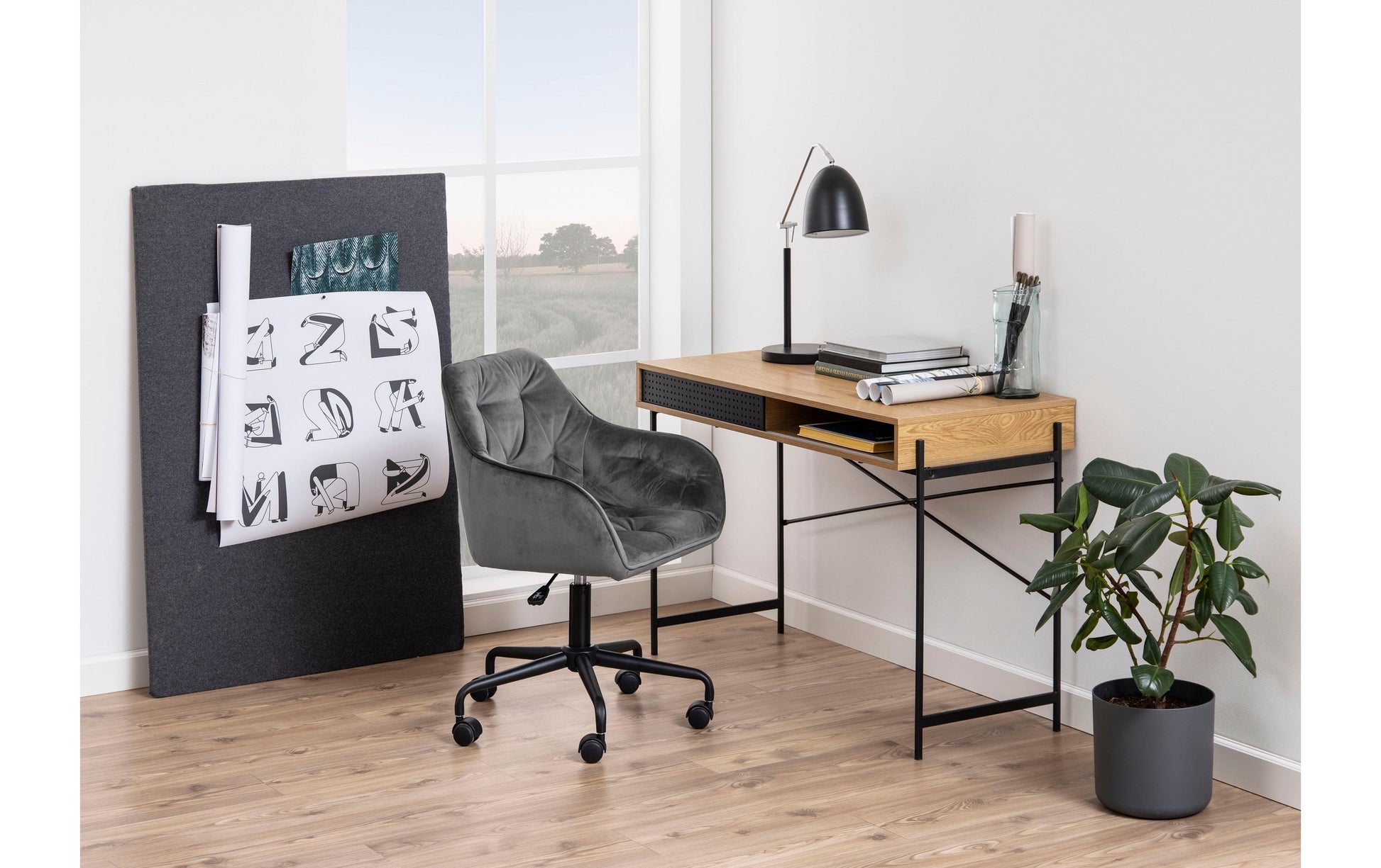 AC Design Angus – Schreibtisch, 110 × 50 cm, Eiche/Schwarz