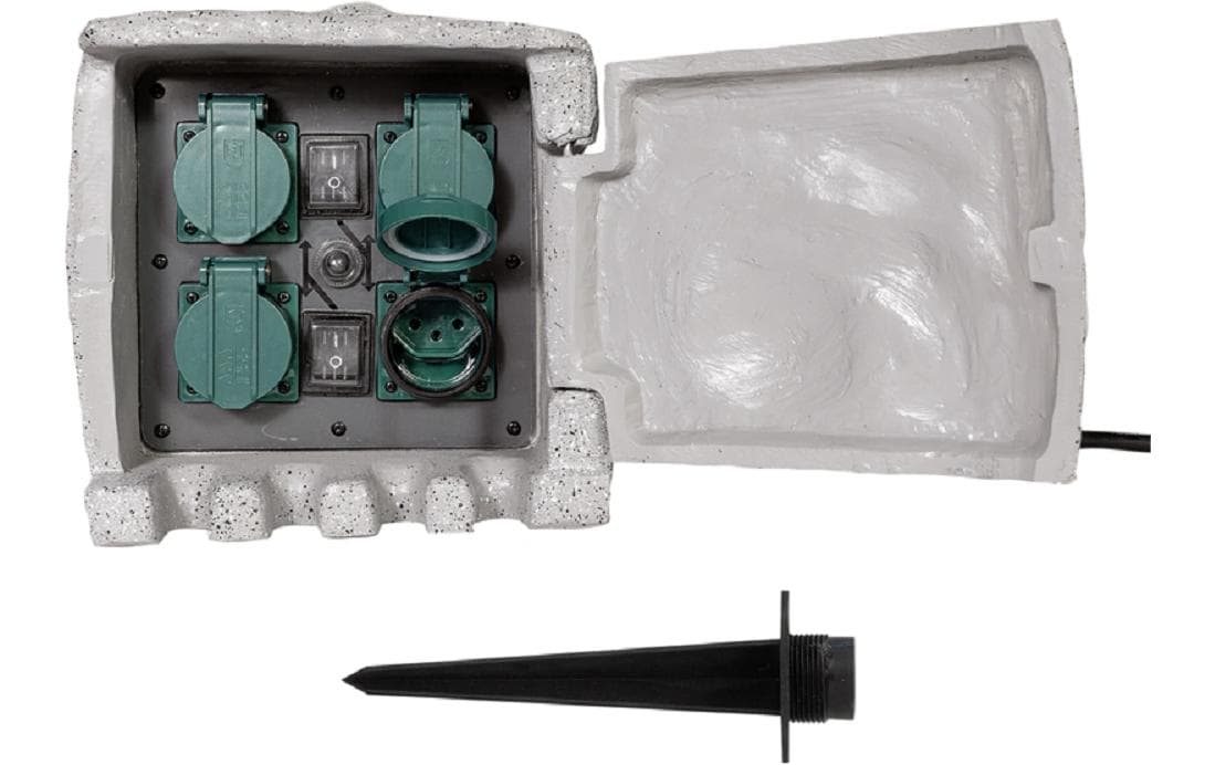 Steffen GardenLine Gartenstromverteiler, 4×T13, IP55, 3 m, mit 2 Schaltern, UV-beständig – grau